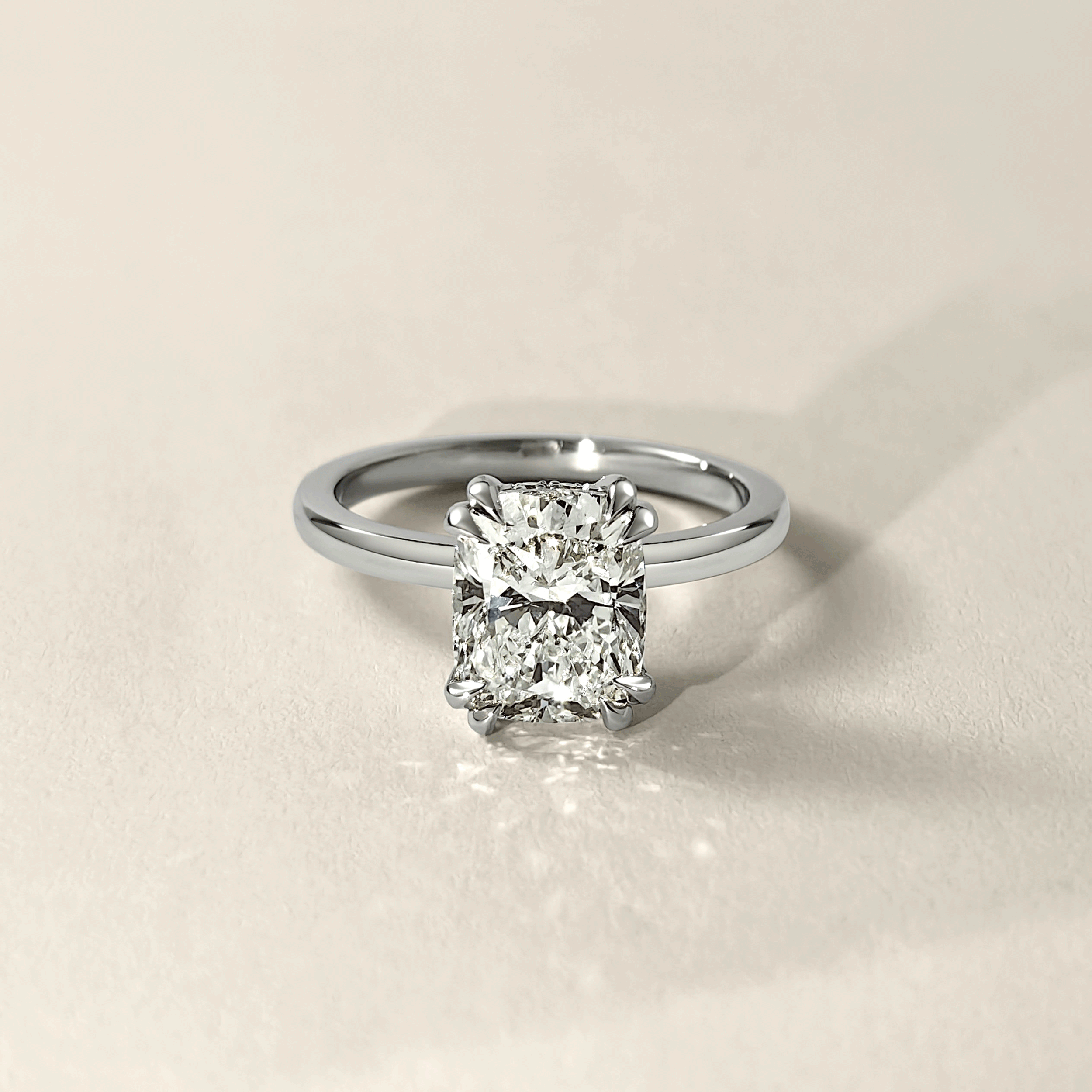 Chloe Elongated Cushion Cut Hidden Halo Engagement Ring, Moissanite/Lab Diamond