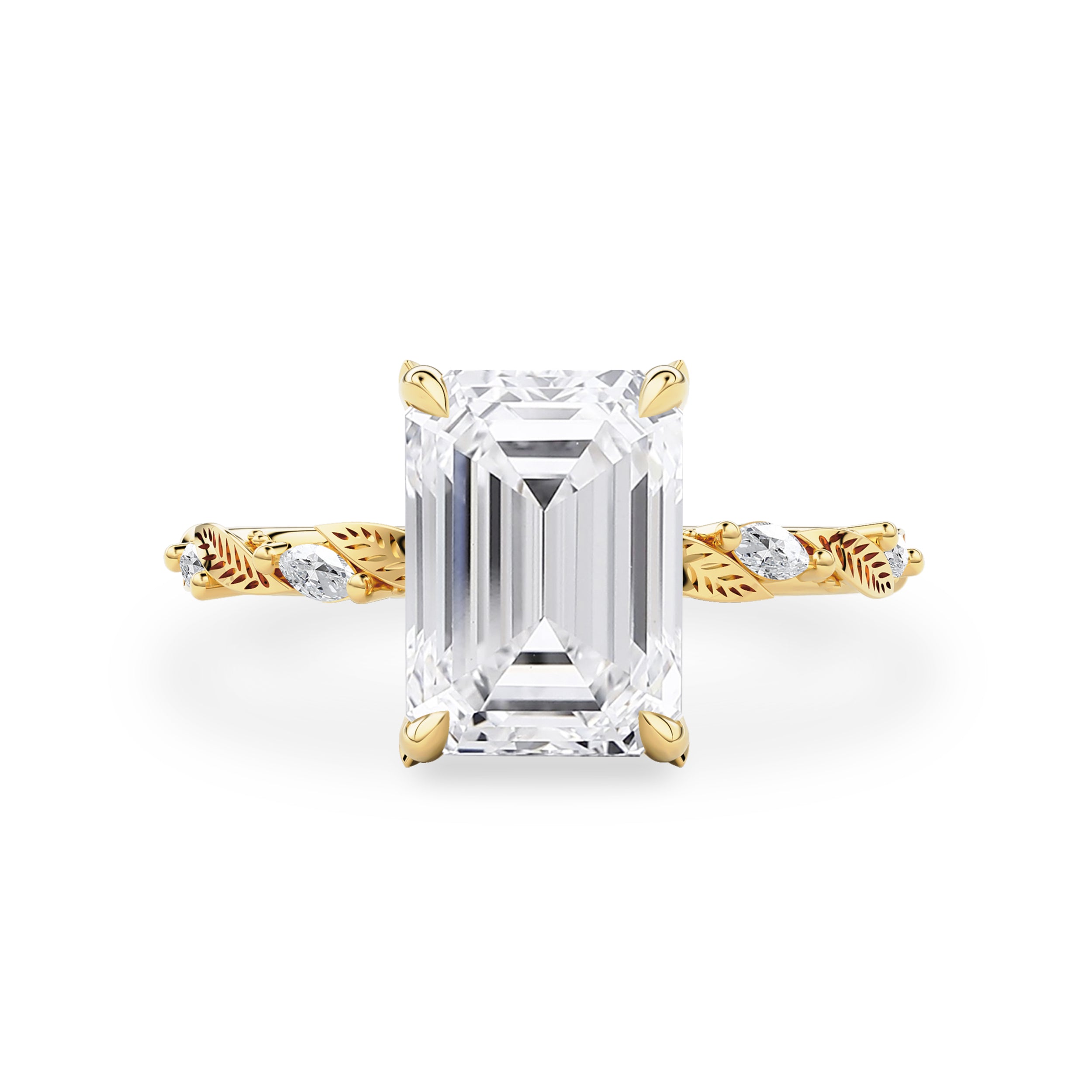 Brooke Emerald Leaf Prong Hidden Halo Engagement Ring, Marquise Leaf Band