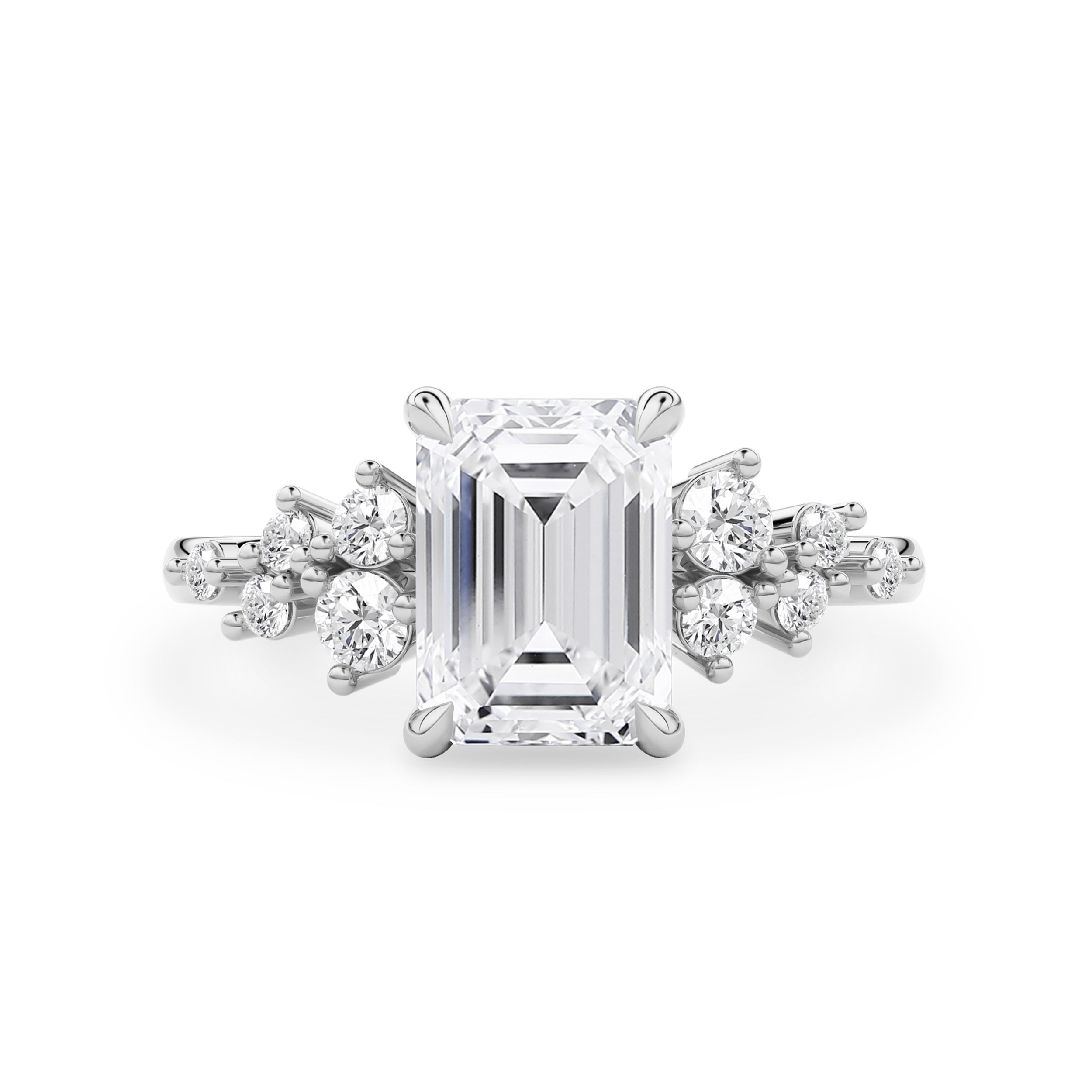 Elena Emerald Cut Cluster Engagement Ring, Moissanite/Lab Grown Diamond