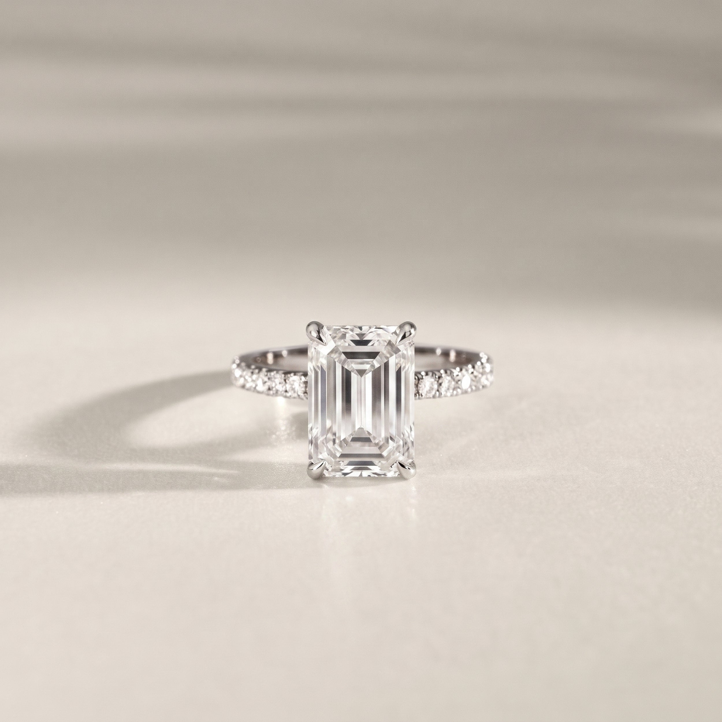 Kamila Emerald Cut Pavé Crown Hidden Halo Engagement Ring