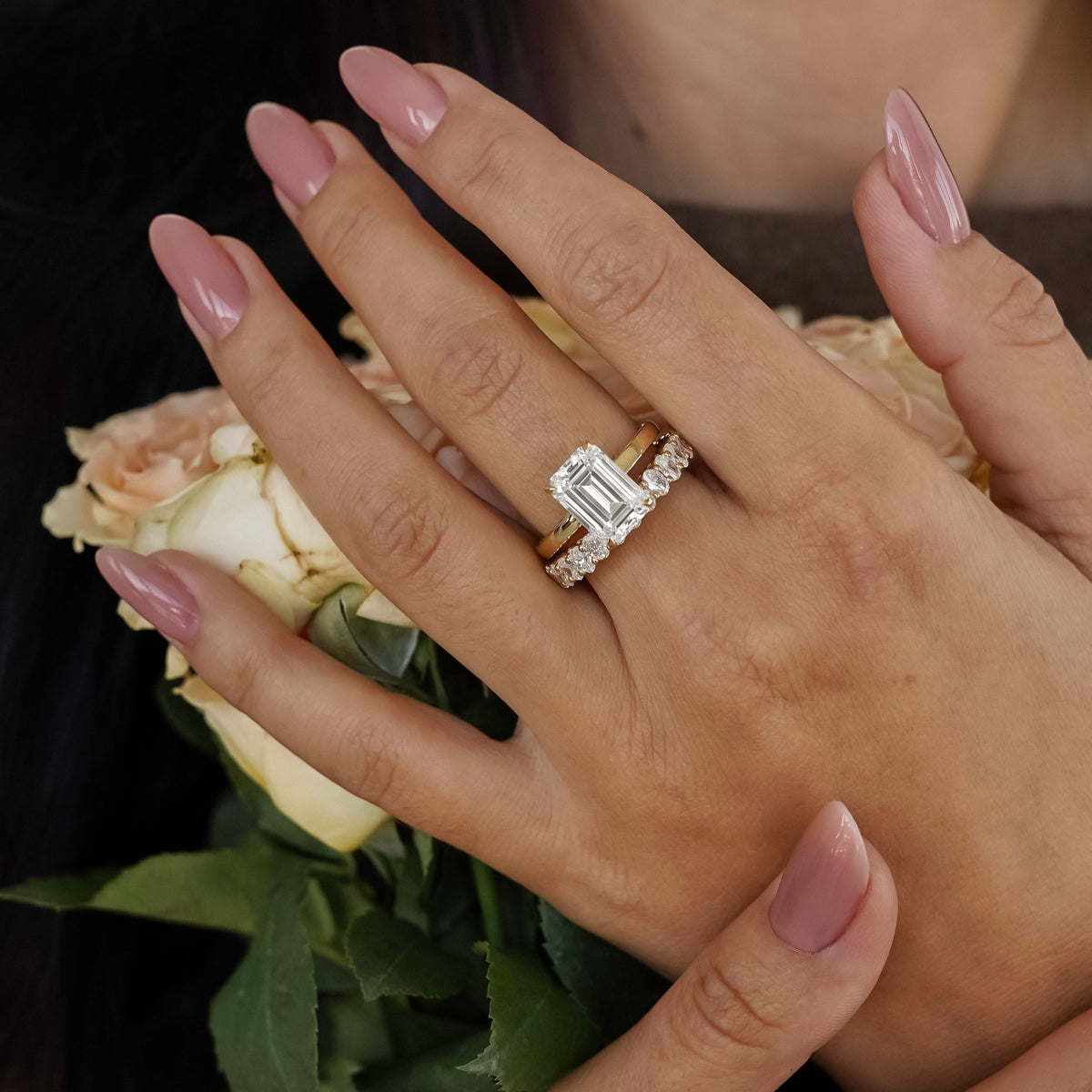 Serelle Emerald Cut Raised Hidden Halo Engagement Ring