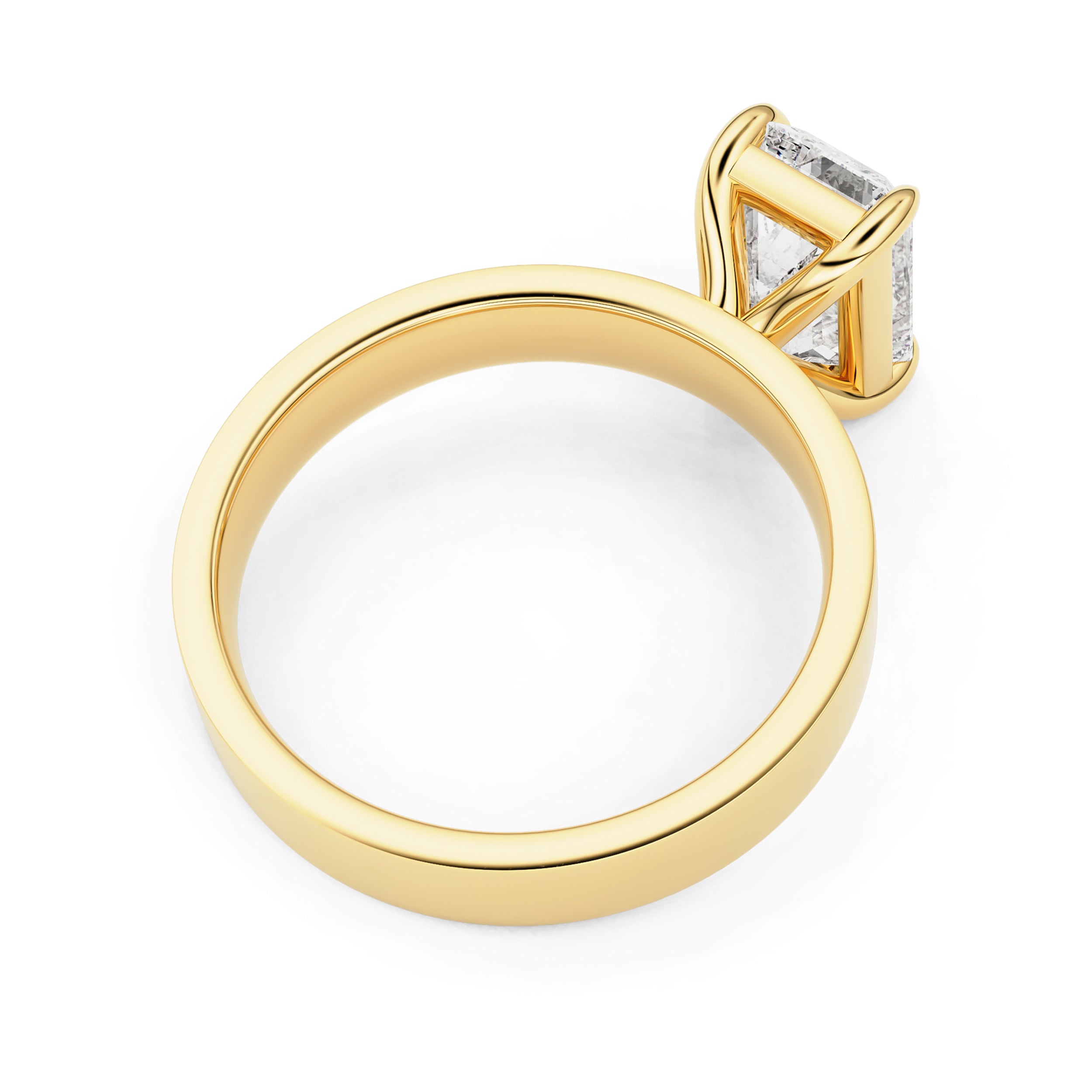 Stephanie Emerald Cut Cigar Band Solitaire Engagement Ring, Flat Band