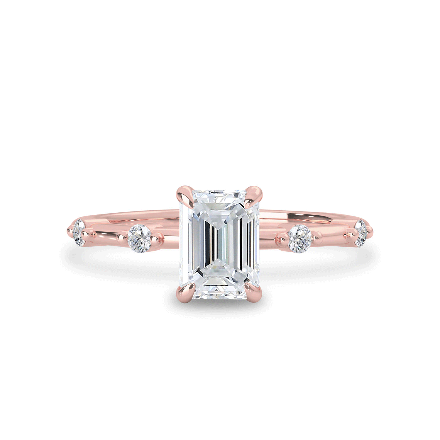 Sarah Emerald Cut Hidden Halo Engagement Ring, Moissanite/Lab Grown Diamond