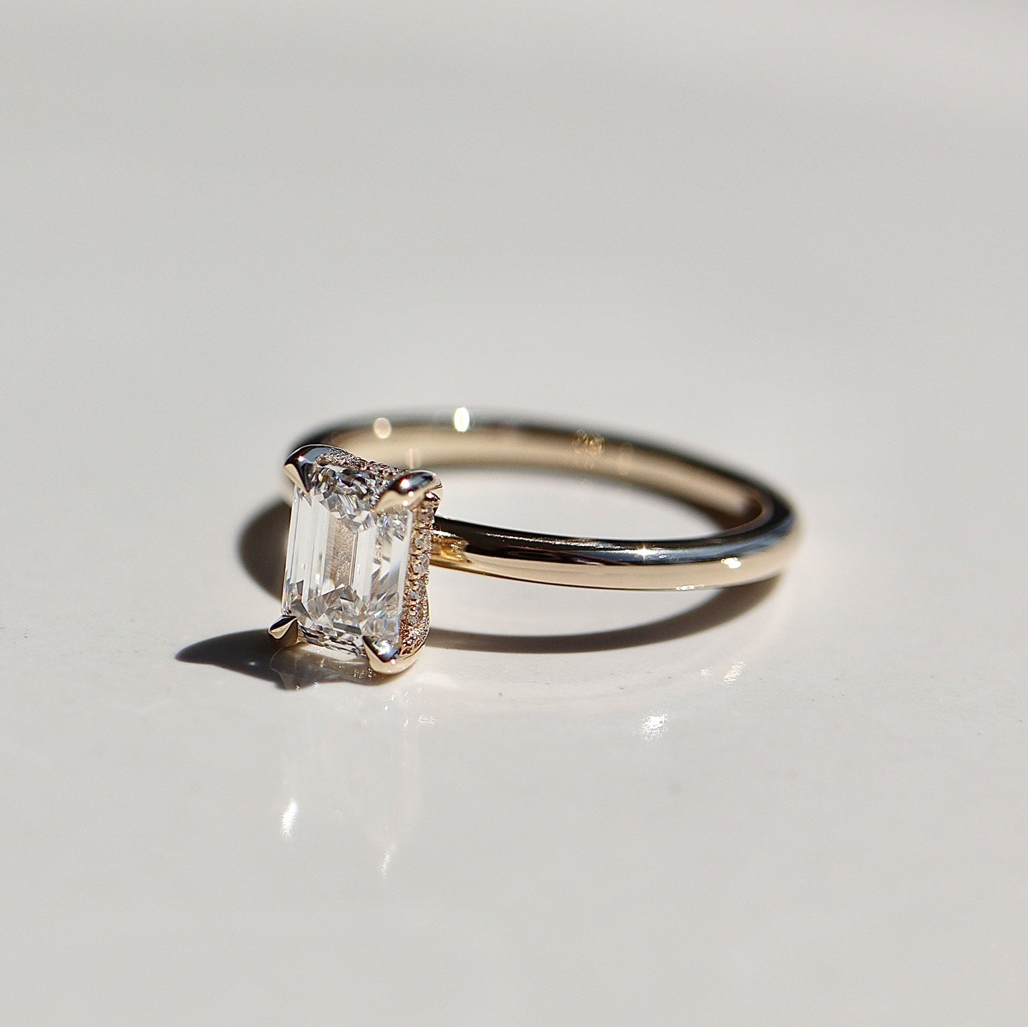 Chloe Emerald Cut Hidden Halo Engagement Ring, High Set