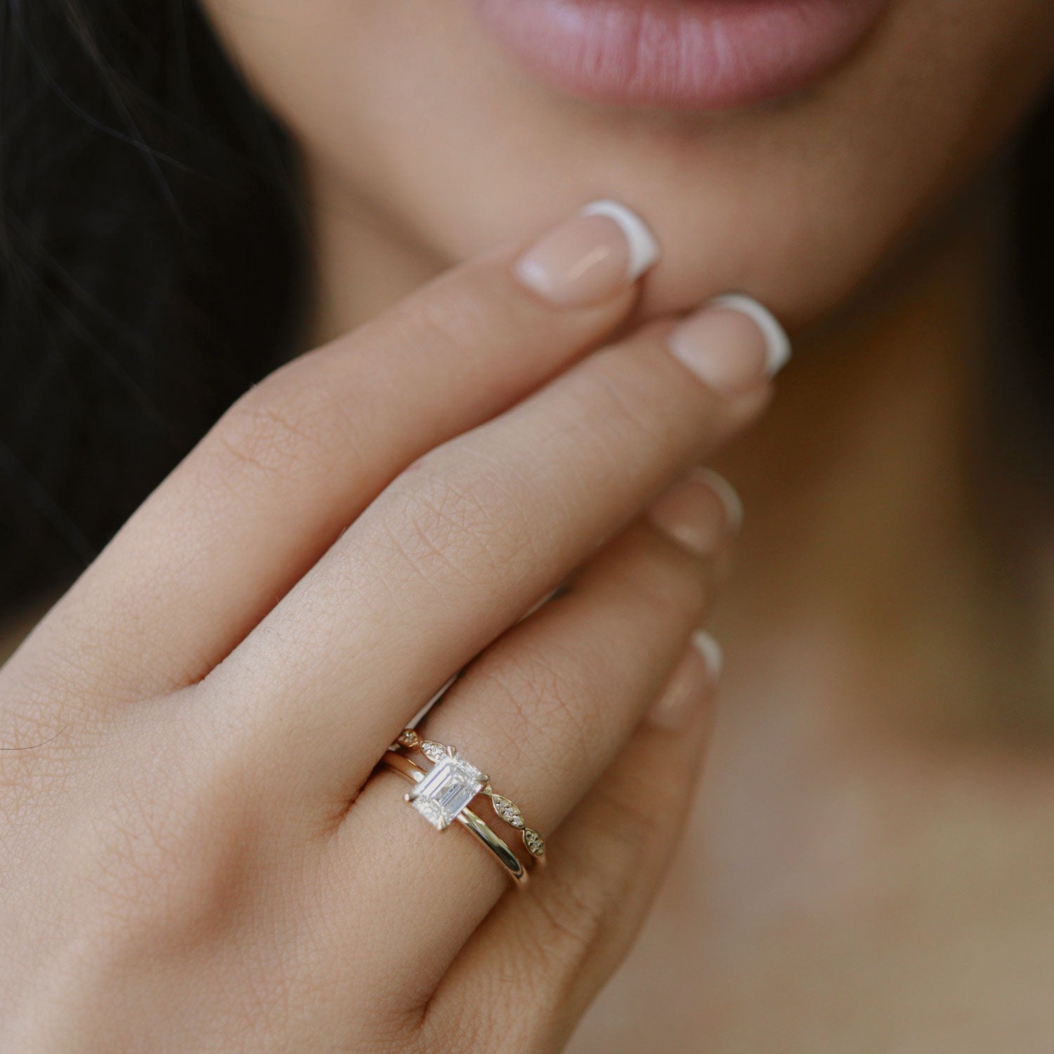 Ava Emerald Cut Solitaire Cathedral Engagement Ring, Moissanite/Lab Grown Diamond