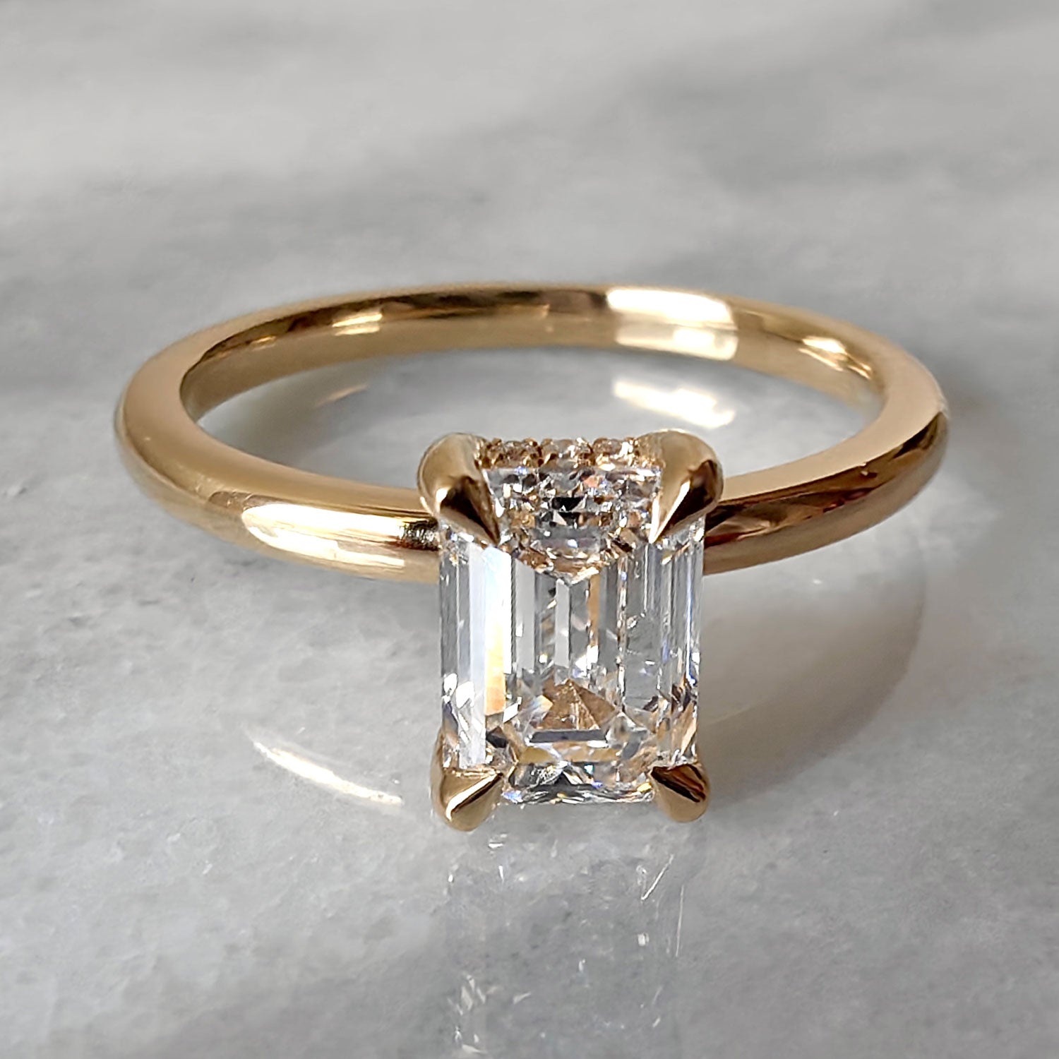 Chloe Emerald Cut Hidden Halo Engagement Ring, High Set