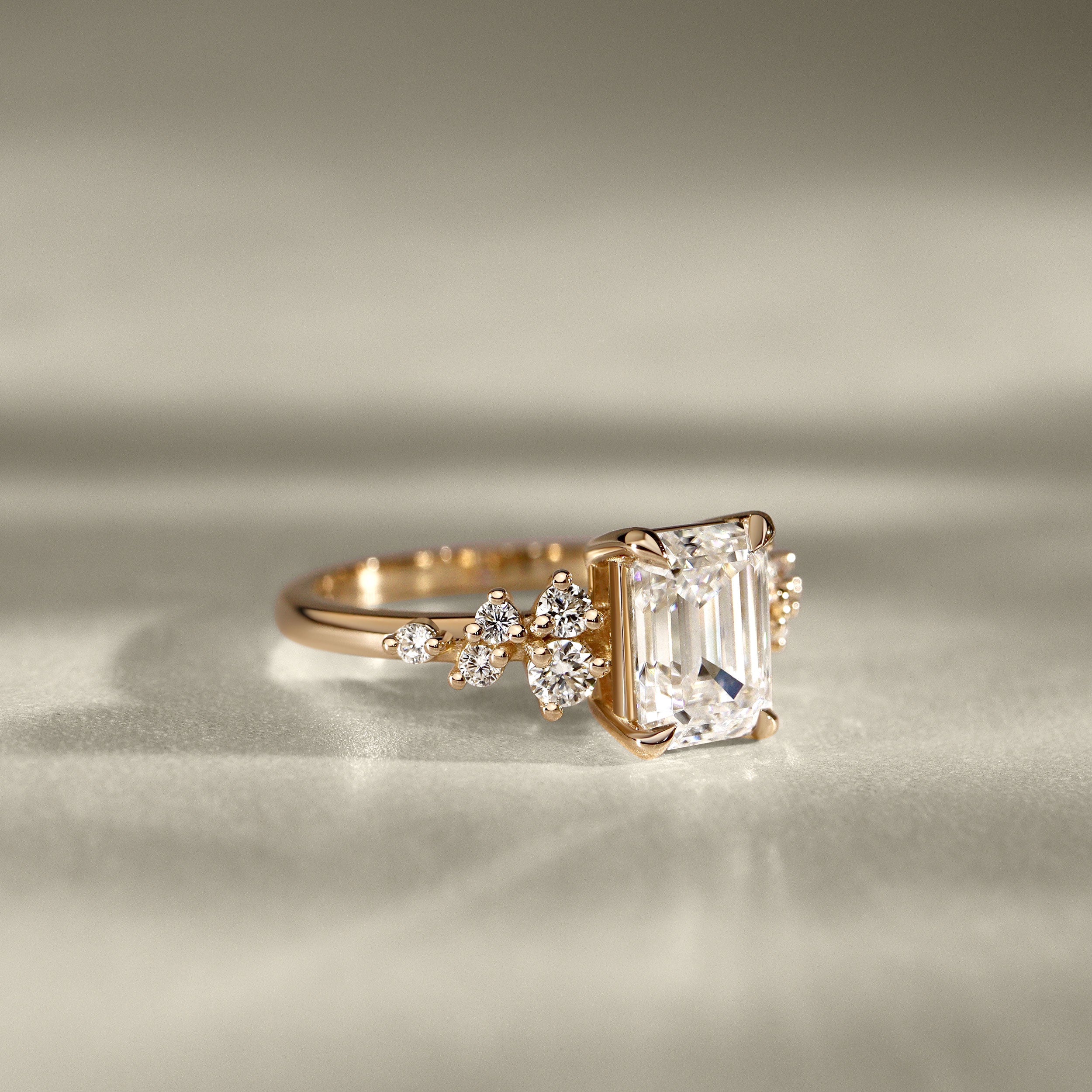 Elena Emerald Cut Cluster Engagement Ring, Moissanite/Lab Grown Diamond