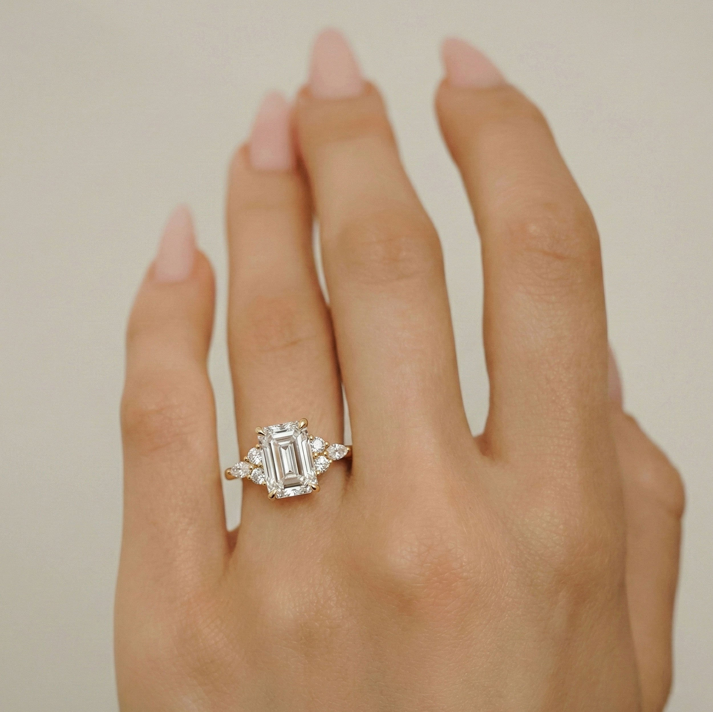 Elodie Emerald Cut Marquise Cluster Engagement Ring, Moissanite/Lab Grown Diamond