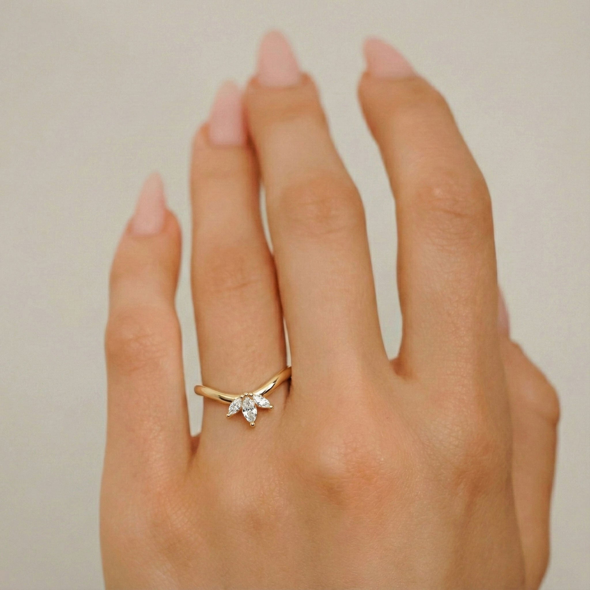 Marquise Petal Curved Wedding Ring