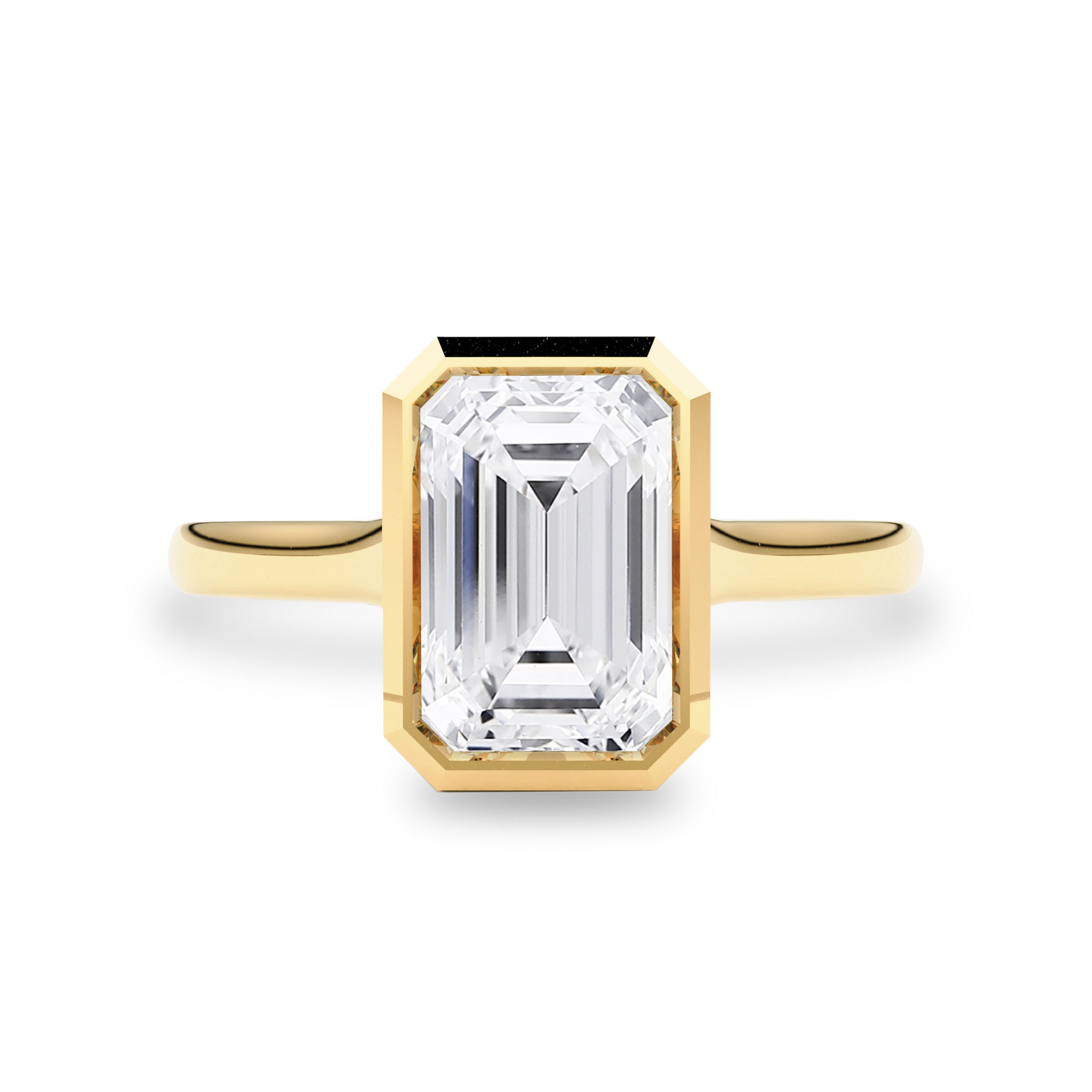 Carmen Emerald Full Bezel Engagement Ring, Moissanite/Lab Diamond