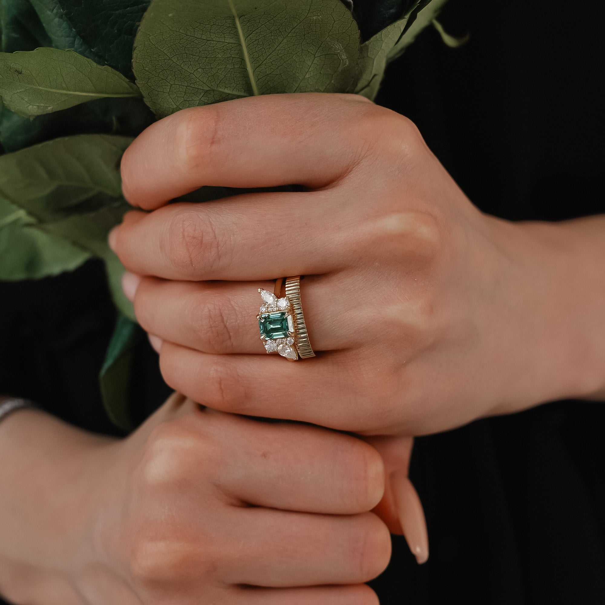 Meghan Emerald Cut Asymmetric Cluster Engagement Ring