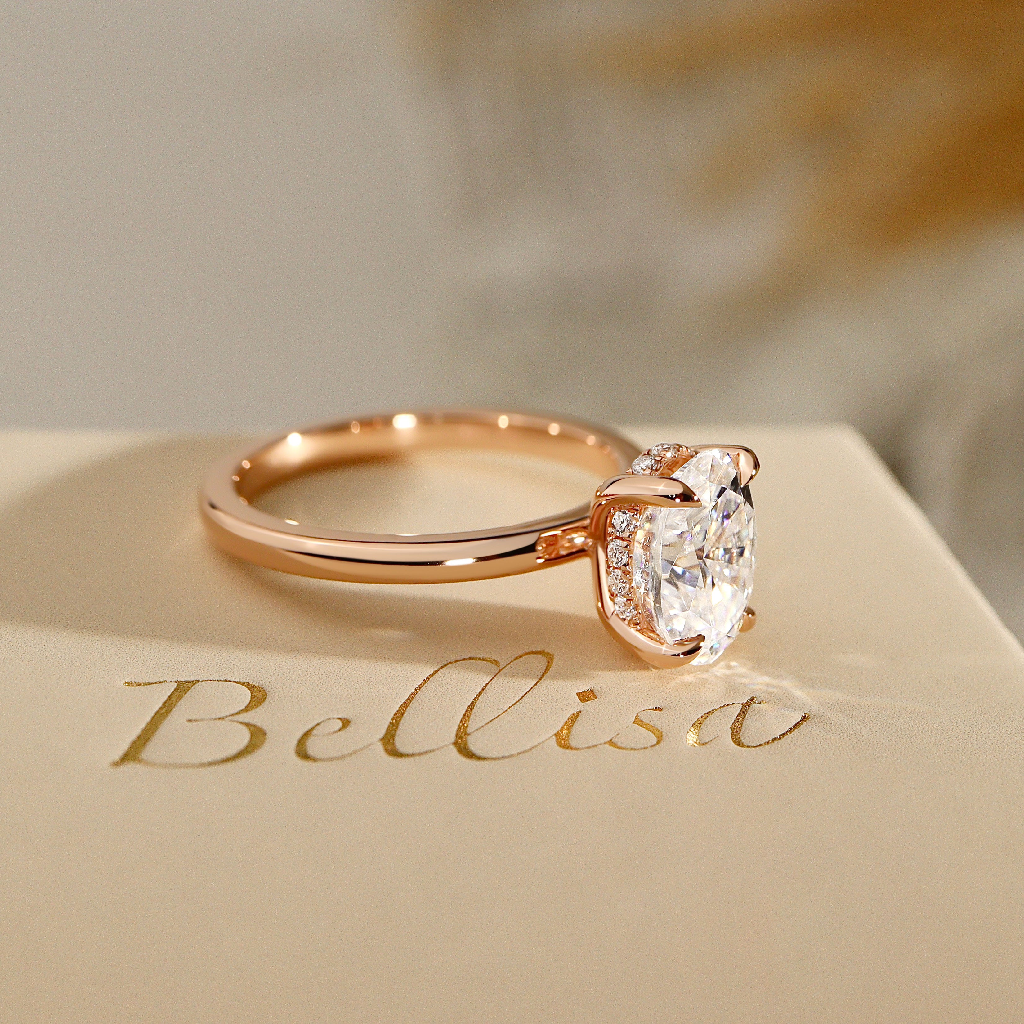 Chloe Oval Hidden Halo Engagement Ring, Moissanite/Lab Grown Diamond