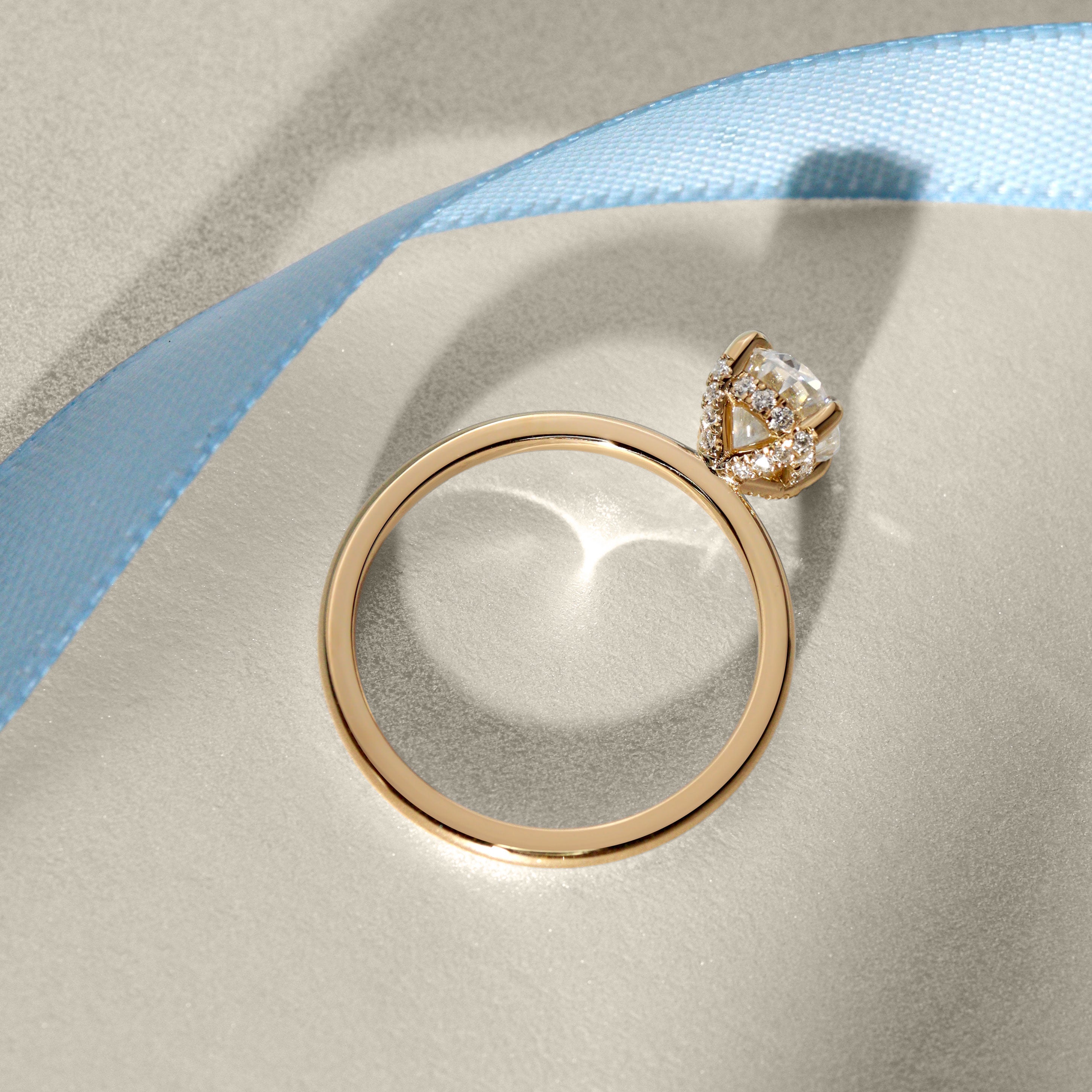 Kamila Oval Cut Pavé Crown Solitaire Engagement Ring, Moissanite/Lab Grown Diamond