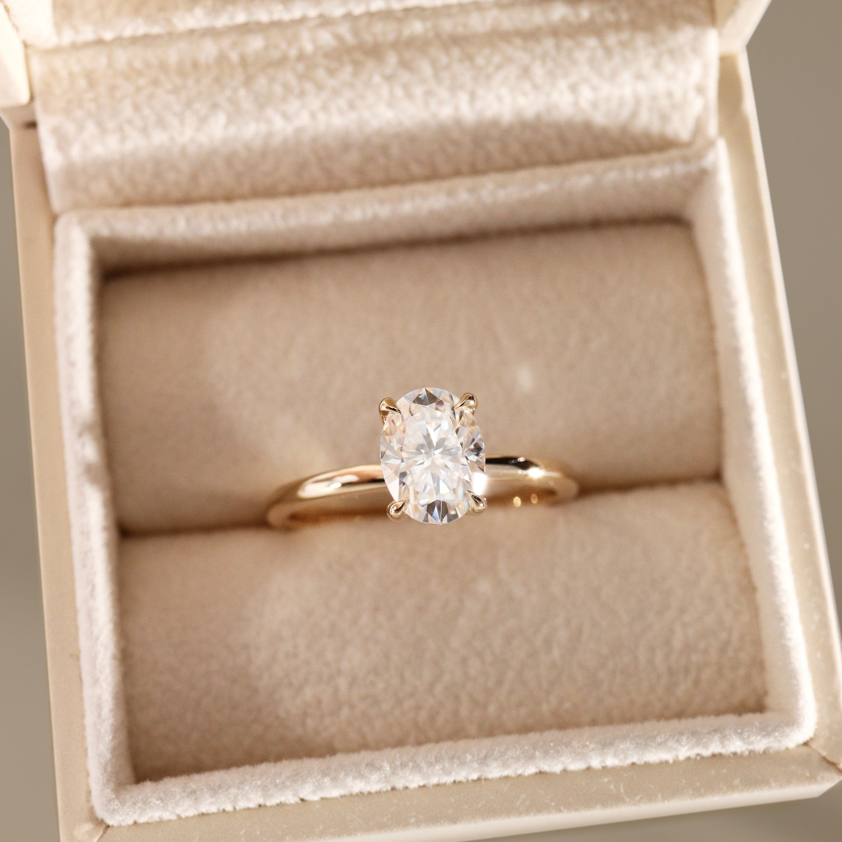 Kamila Oval Cut Pavé Crown Solitaire Engagement Ring, Moissanite/Lab Grown Diamond