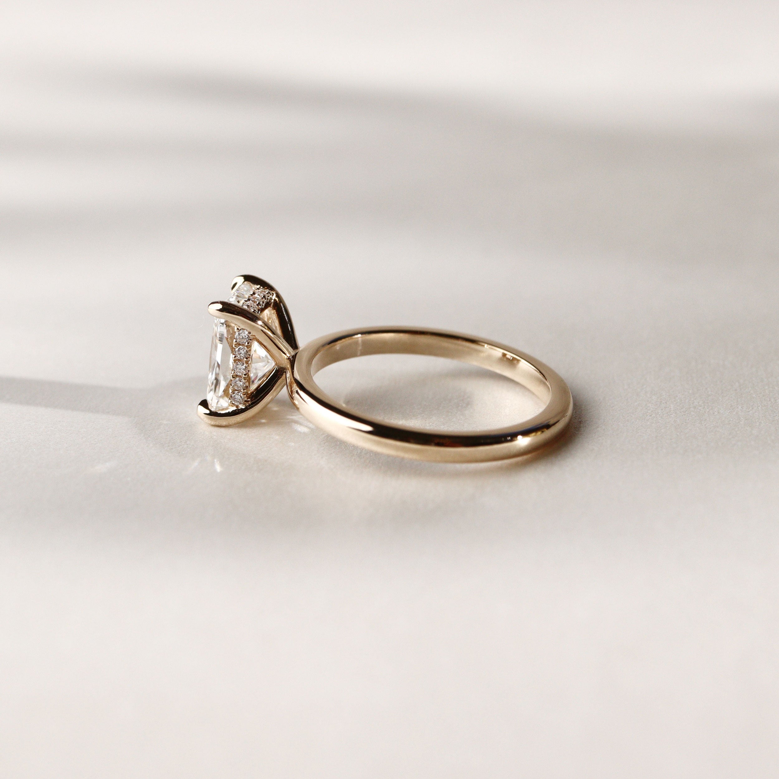 Chloe Elongated Cushion Cut Hidden Halo Engagement Ring, Moissanite/Lab Diamond