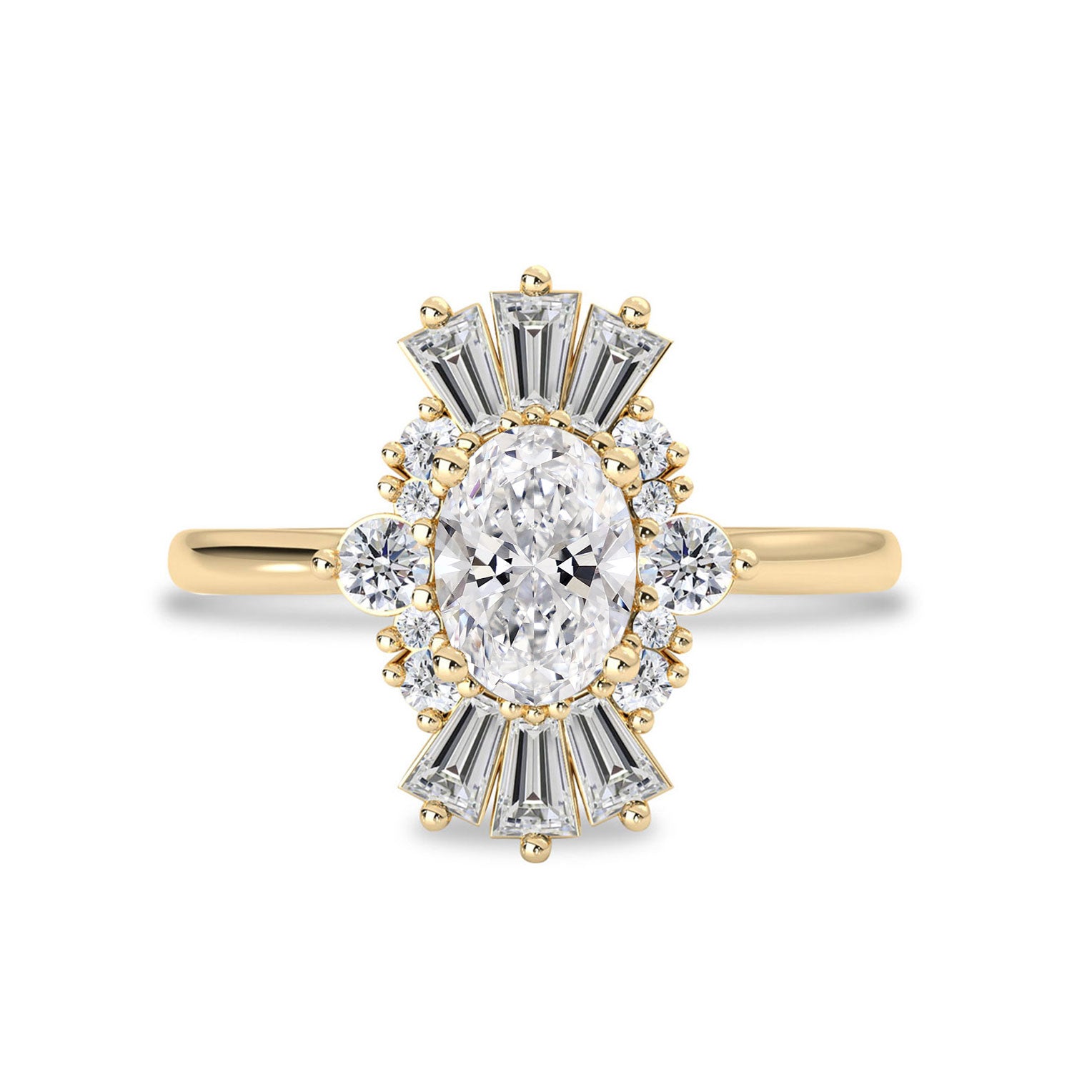 Luna Cluster Halo Engagement Ring, Oval With Trapezoid