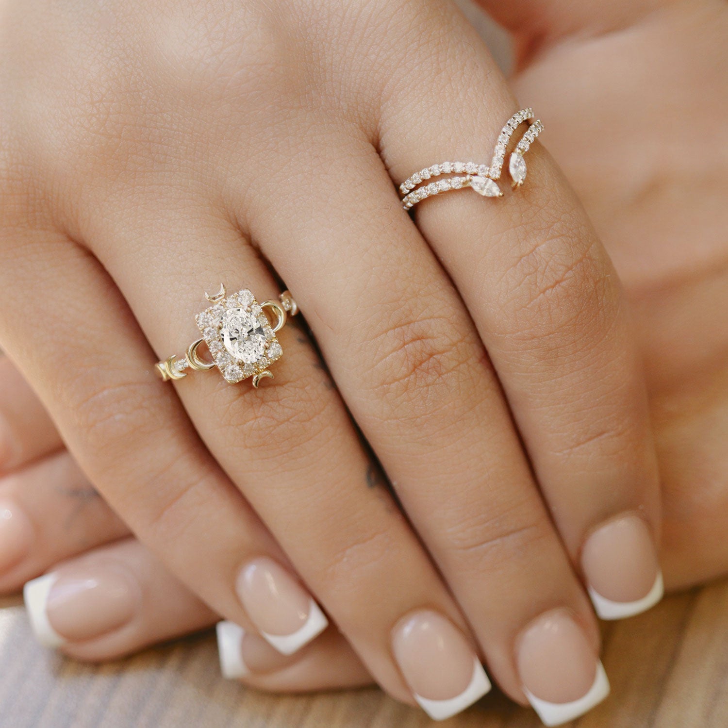 Tall Maeve Lunar Magic Moon Phase Ring, Halo With Pavé