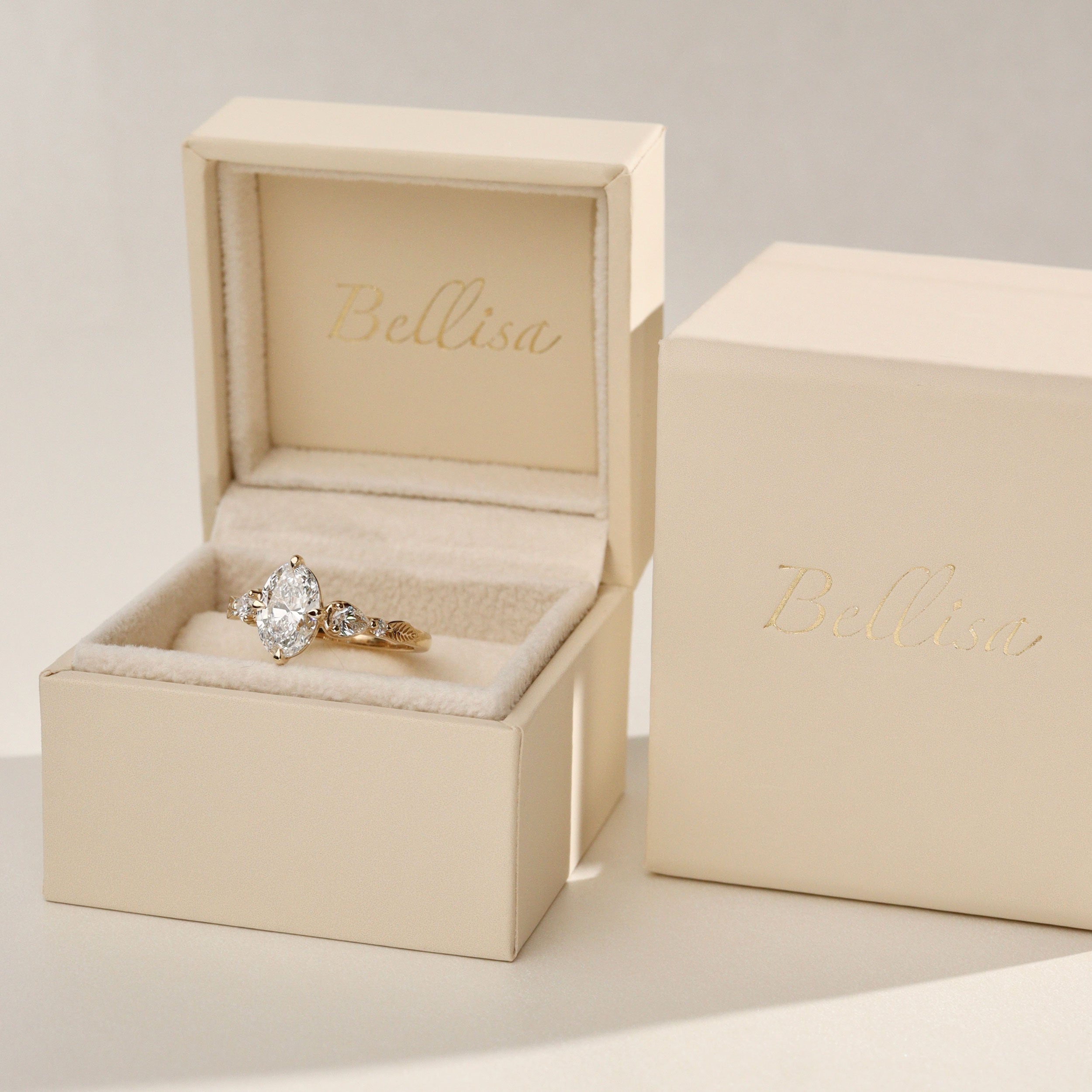 Madison Oval Art Deco Leaf Engagement Ring, Compass Set