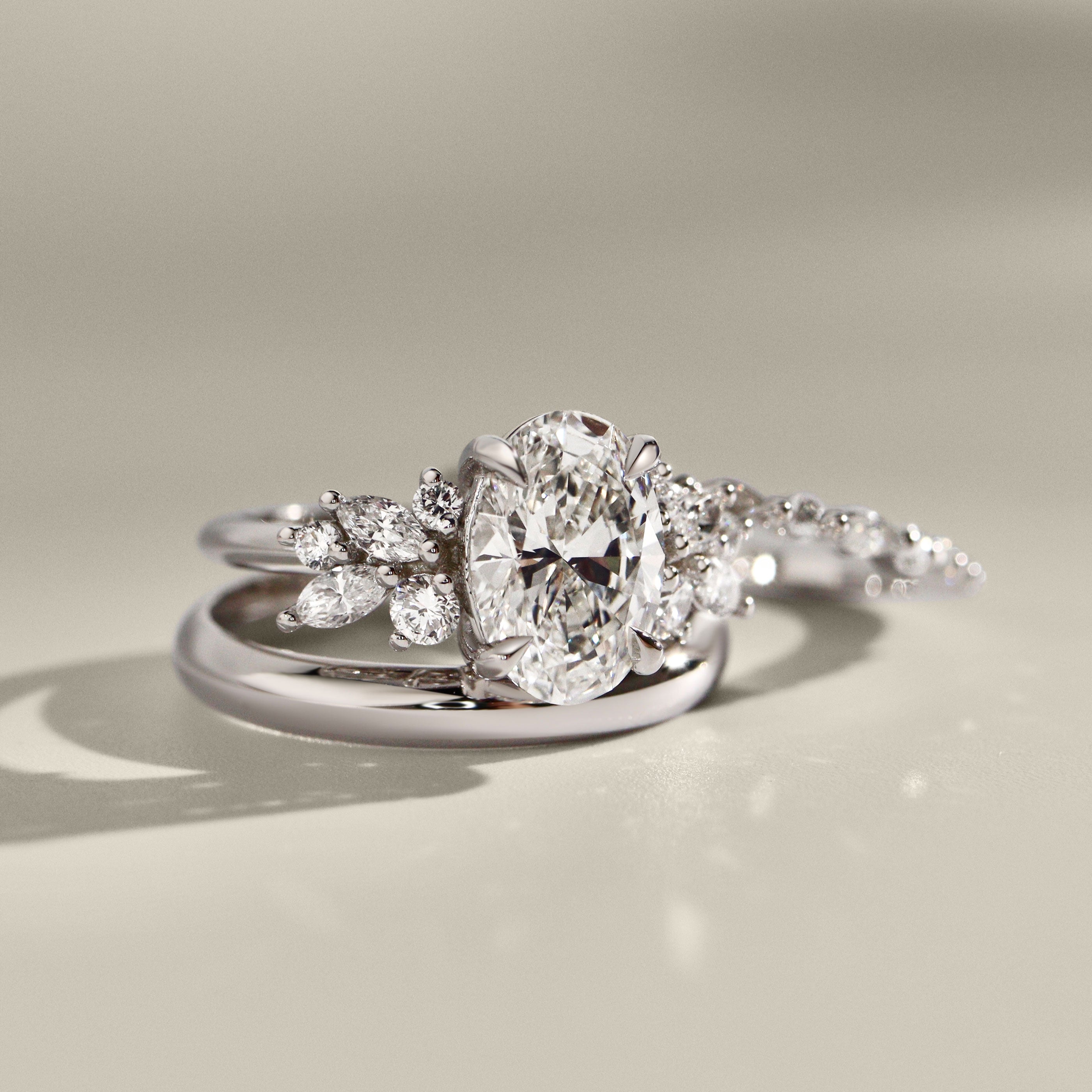 Anna's Dream Oval Brilliant Cut Cluster Engagement Ring, With Marquise Accent