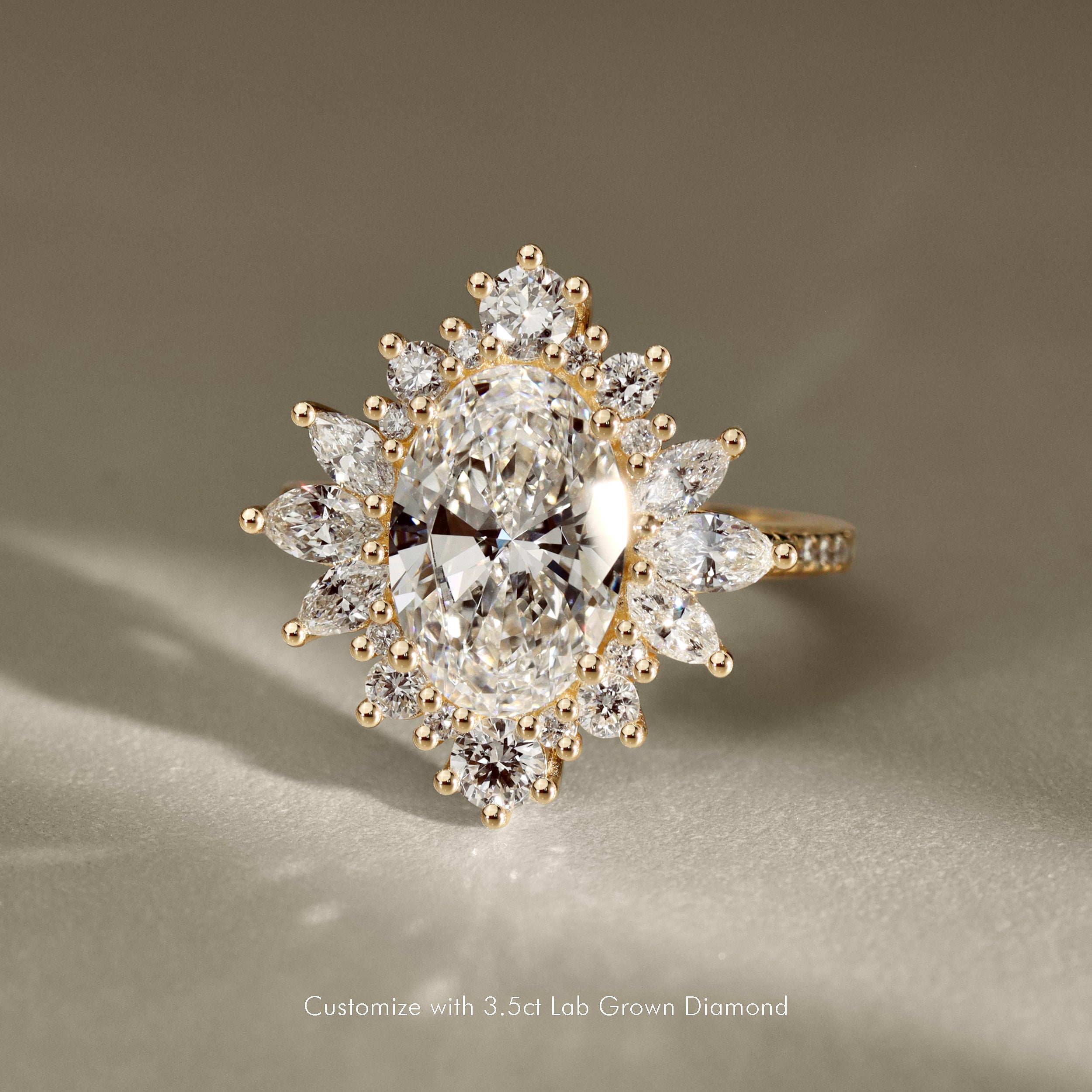 Mila Wings Halo Cluster Engagement Ring, Oval With Accent