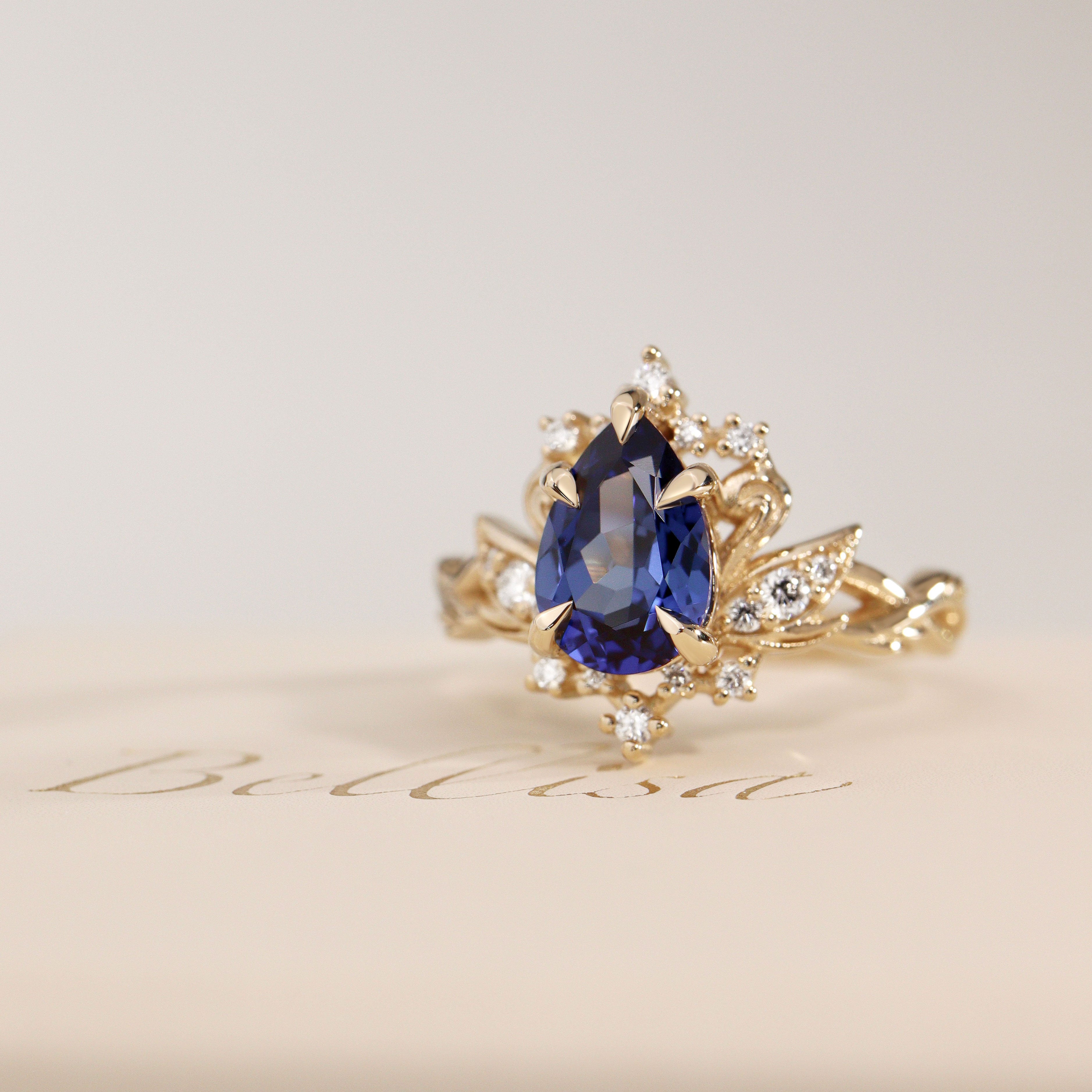 Pear Magical Swan & Celestial Star Halo Engagement Ring