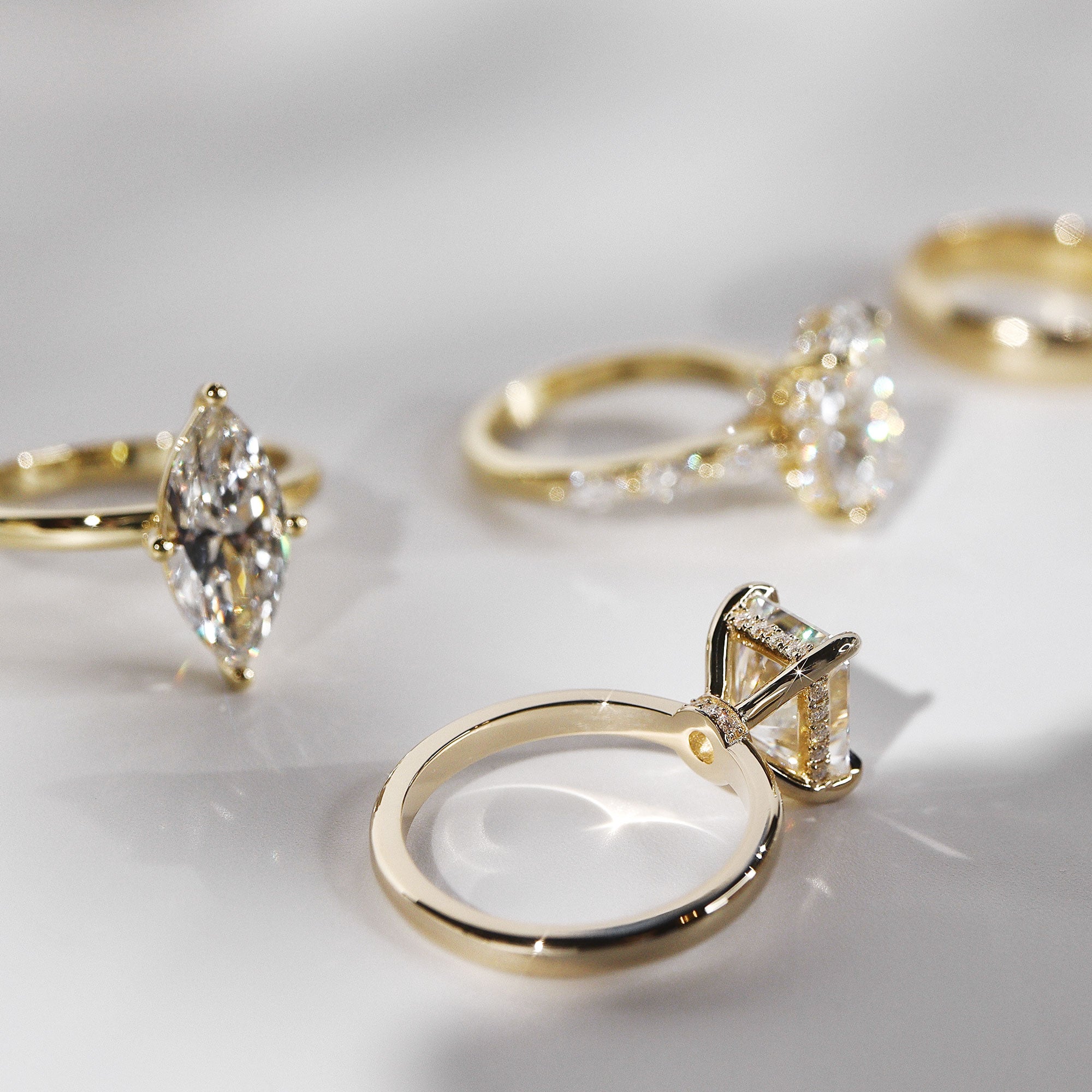 Lily Radiant Double Hidden Halo Engagement Ring, Moissanite/Lab Grown Diamond