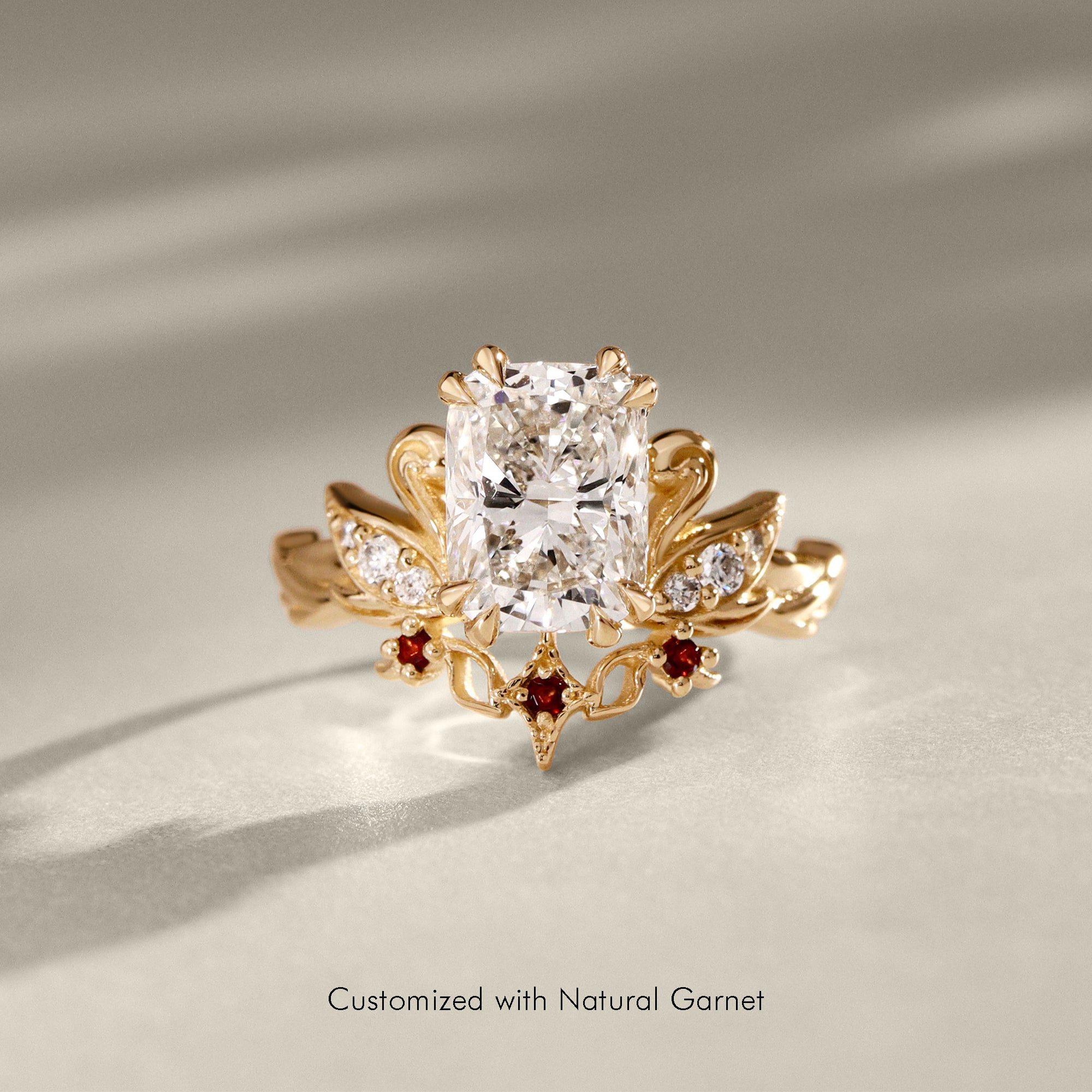 Cushion Love Swan Engagement Ring, Elongated Cushion Cut With Celestial Star