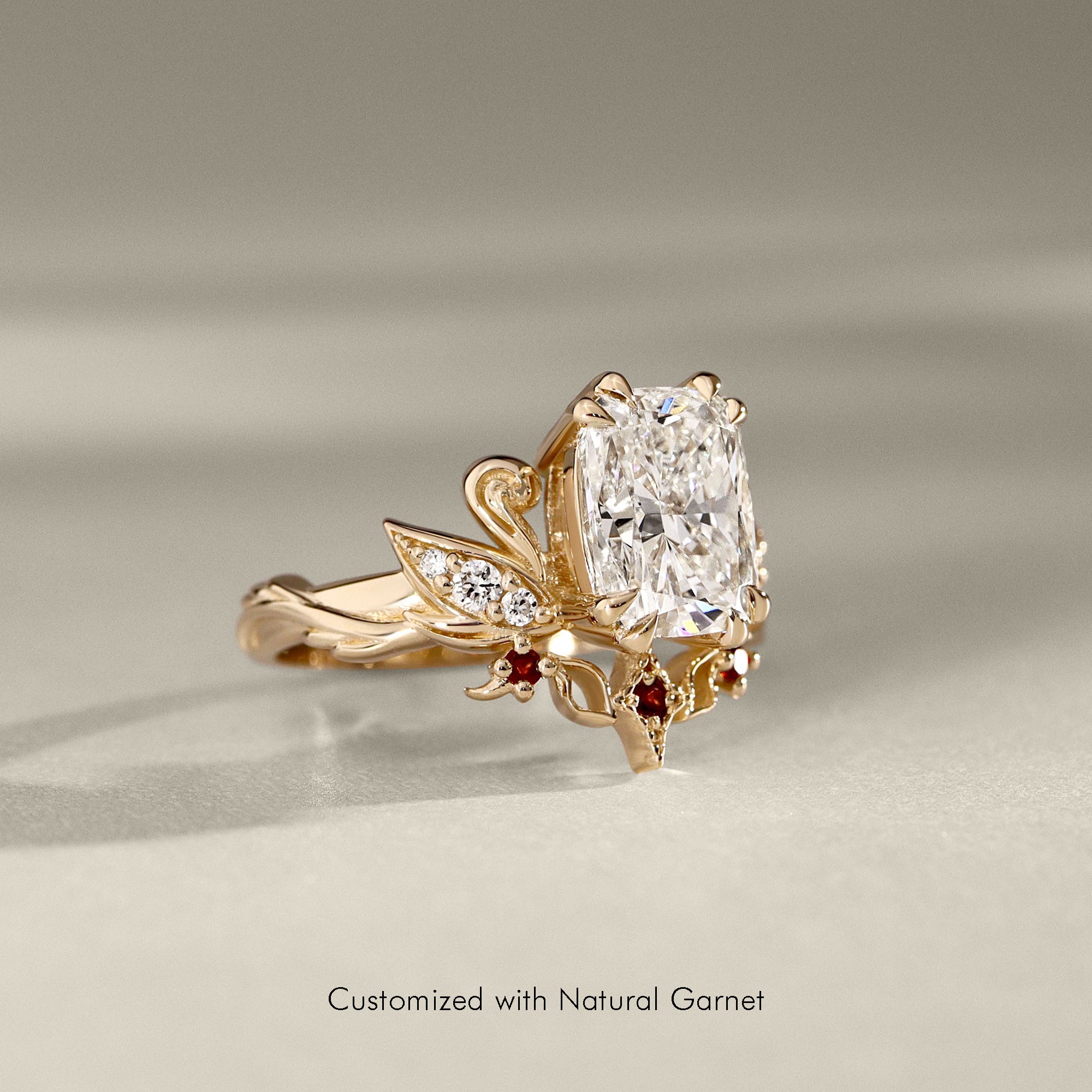 Cushion Love Swan Engagement Ring, Elongated Cushion Cut With Celestial Star