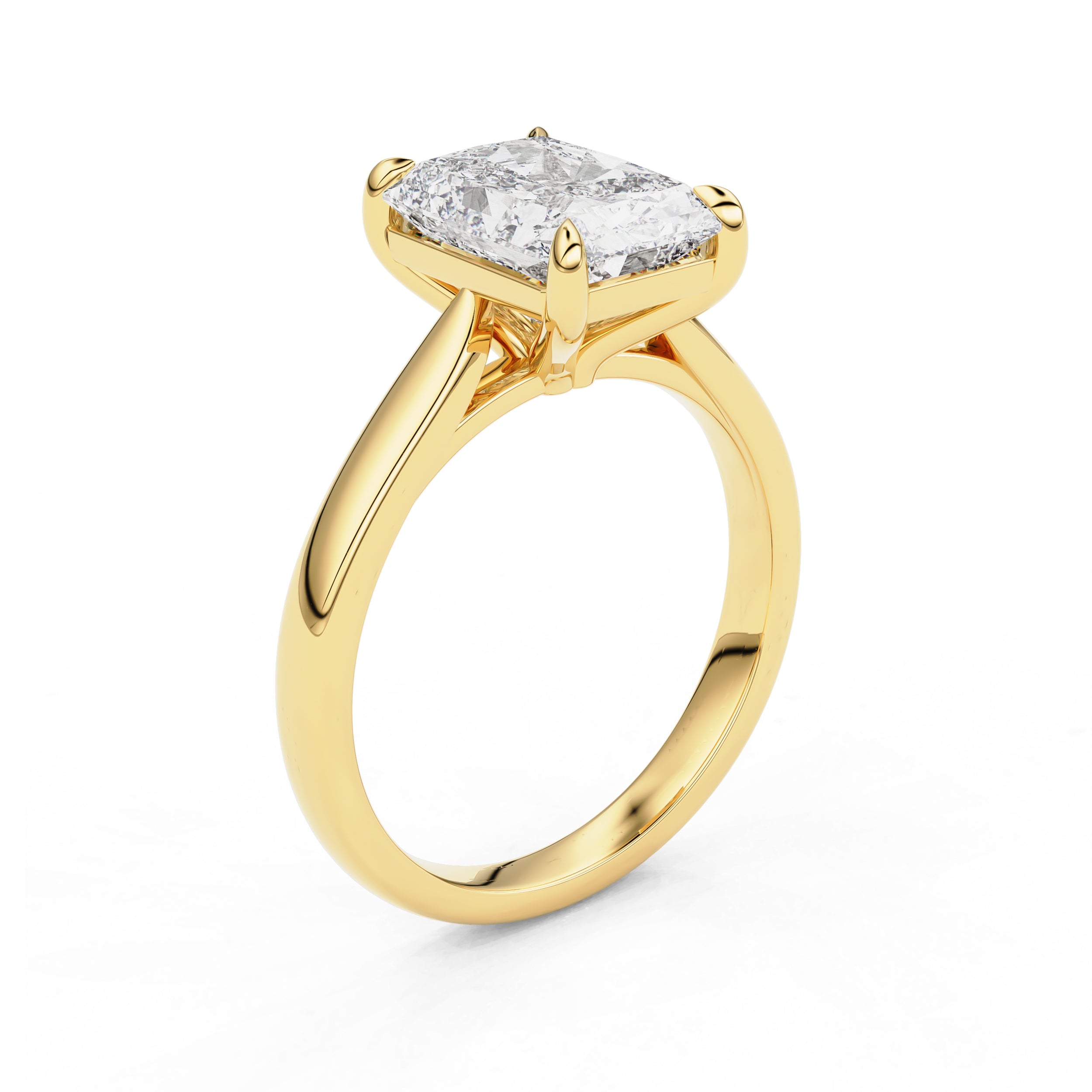 Lyra Emerald Cut Solitaire Cathedral Engagement Ring, Moissanite/Lab Grown Diamond