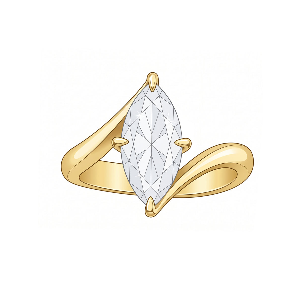 Split Payment - Selene Marquise Cut Bypass Solitaire Engagement Ring, 3ct Lab Grown Diamond