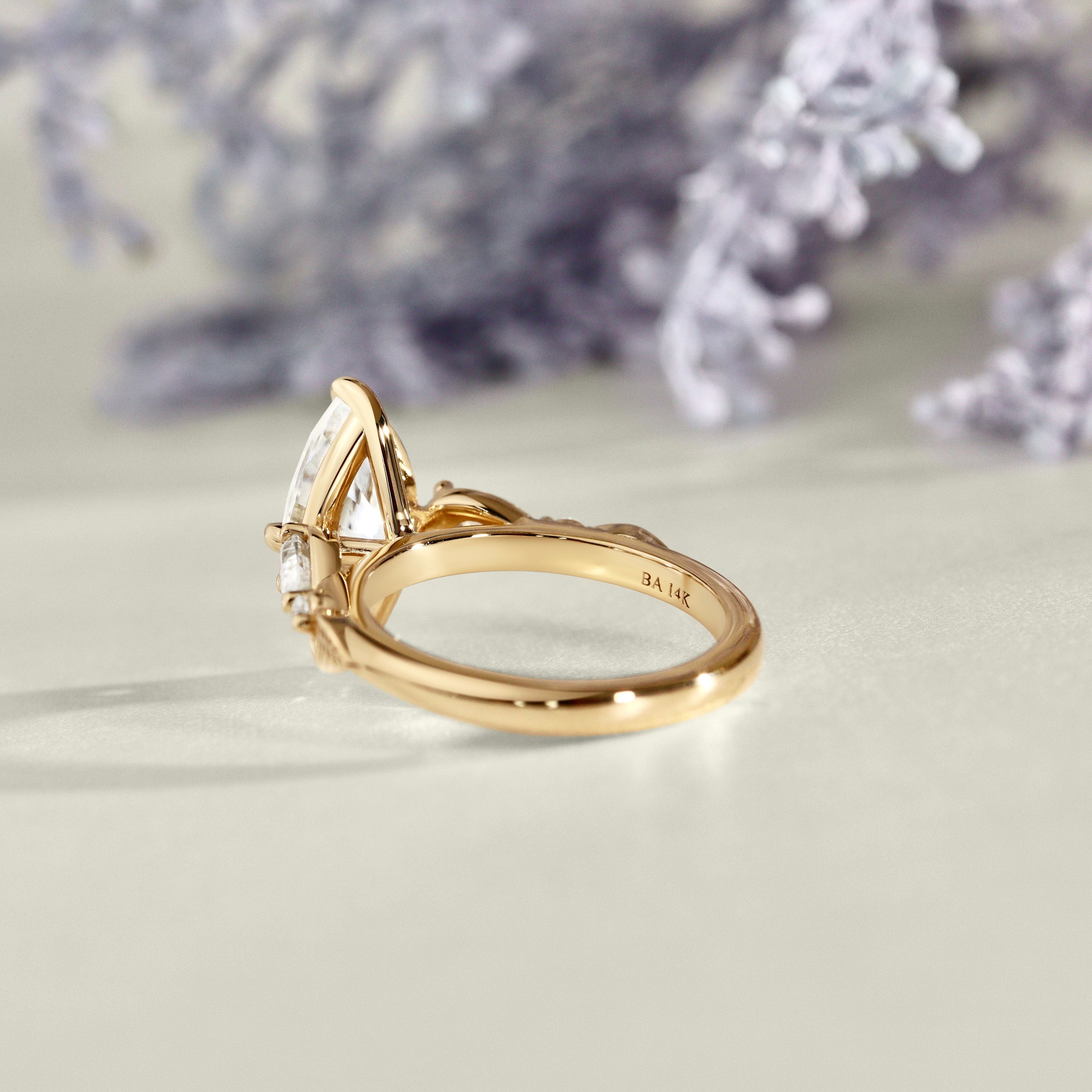 Madison Marquise Art Deco Leaf Engagement Ring, Compass Set