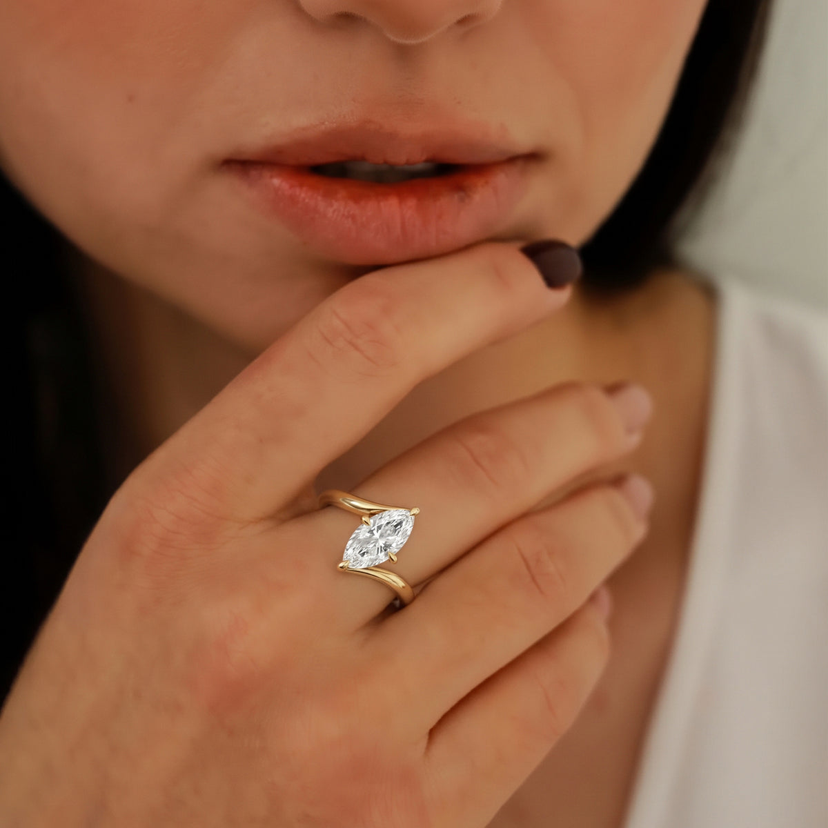 Selene Marquise Cut Bypass Solitaire Engagement Ring