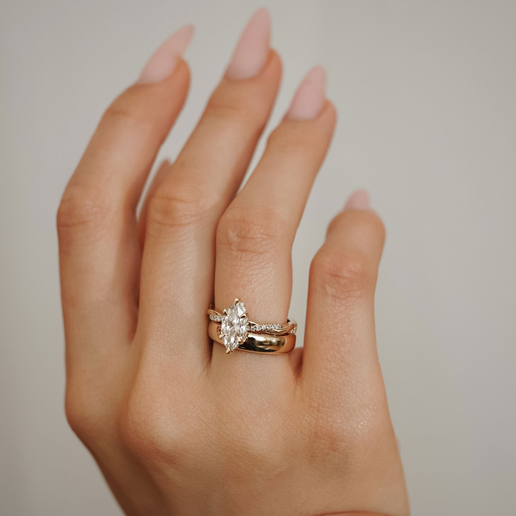 Julia Marquise Hidden Halo Twist Band Engagement Ring, High Set