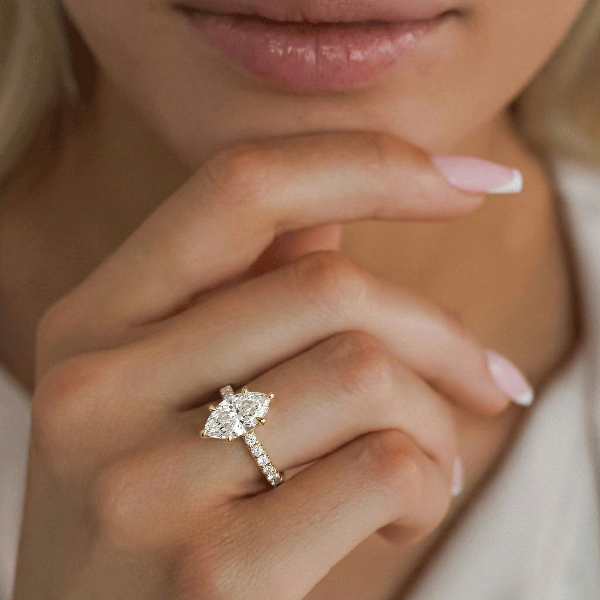 Lily Marquise Double Hidden Halo Engagement Ring, Moissanite/Lab Grown Diamond