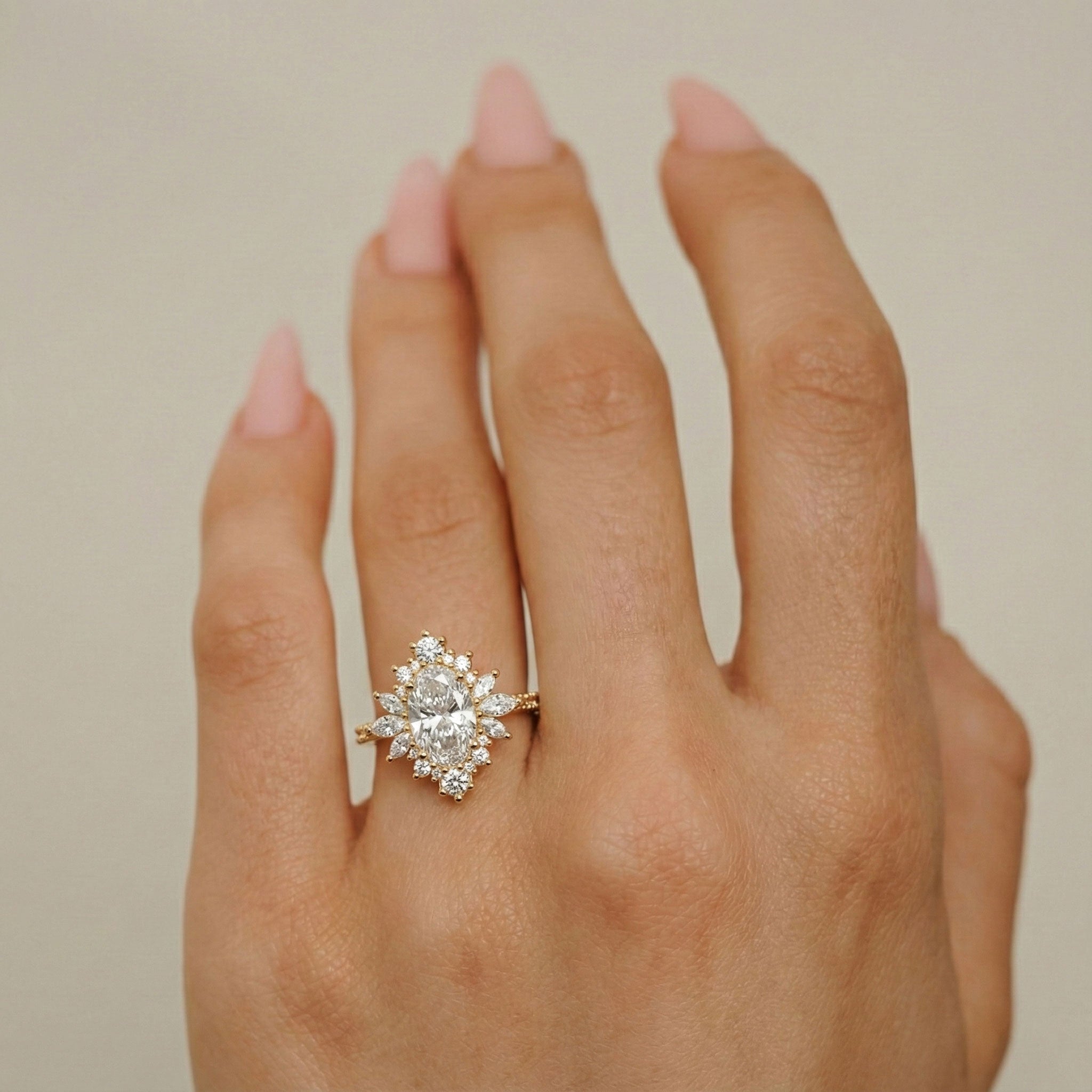 Mila Wings Halo Engagement Ring, Oval With Accent