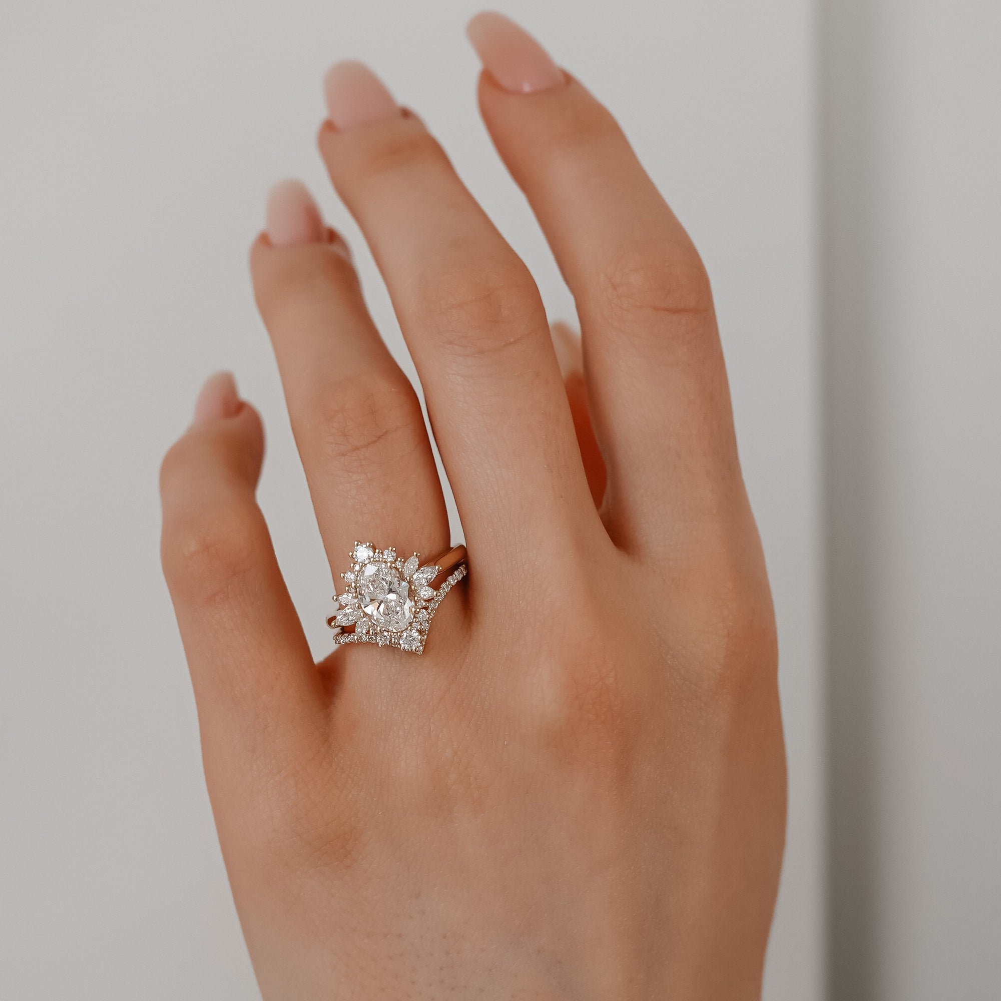 Mila Wings Halo Engagement Ring, Oval With Marquise