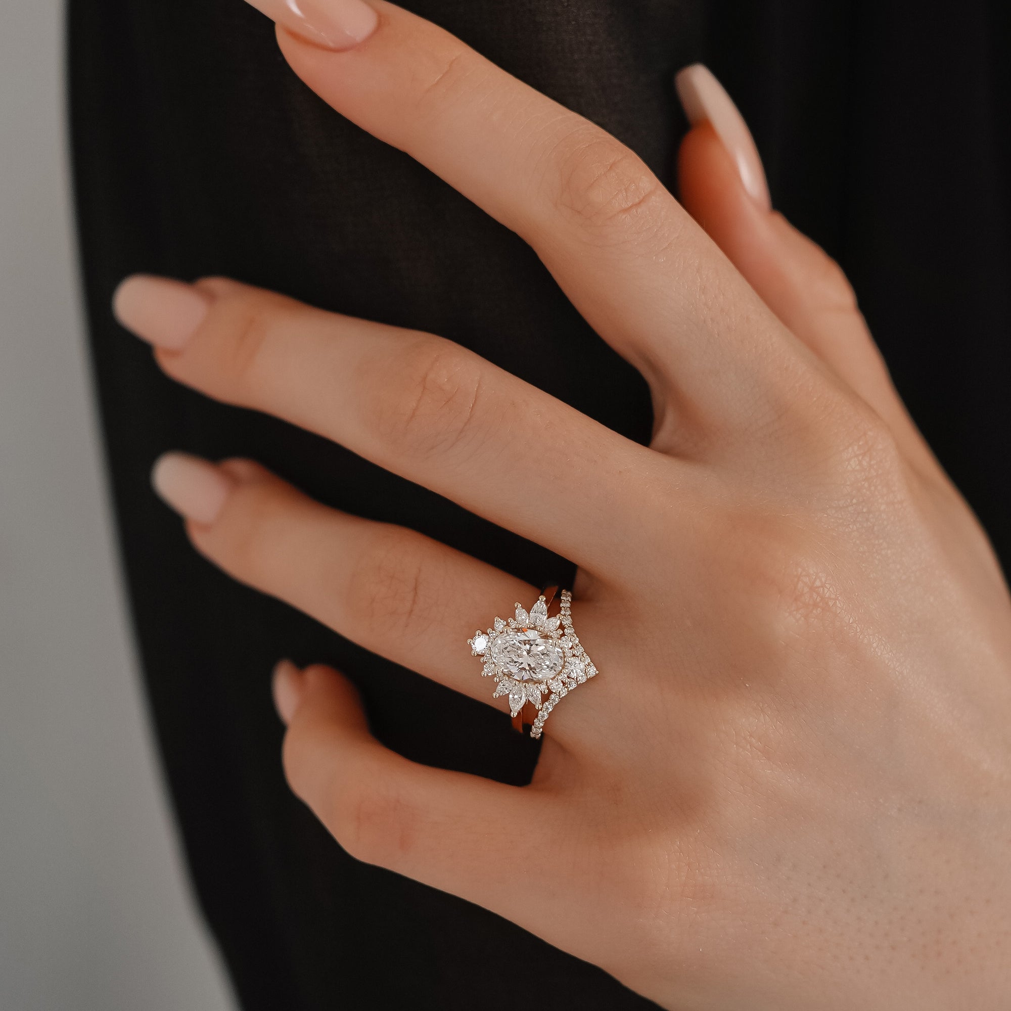 Mila Wings Halo Engagement Ring, Oval With Marquise