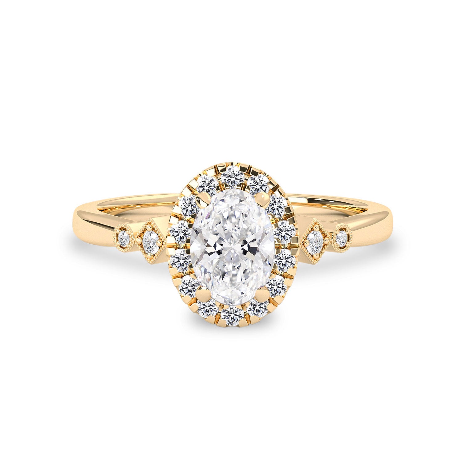 Viola Oval Halo Milgrain Cathedral Engagement Ring, Moissanite/Lab Diamond