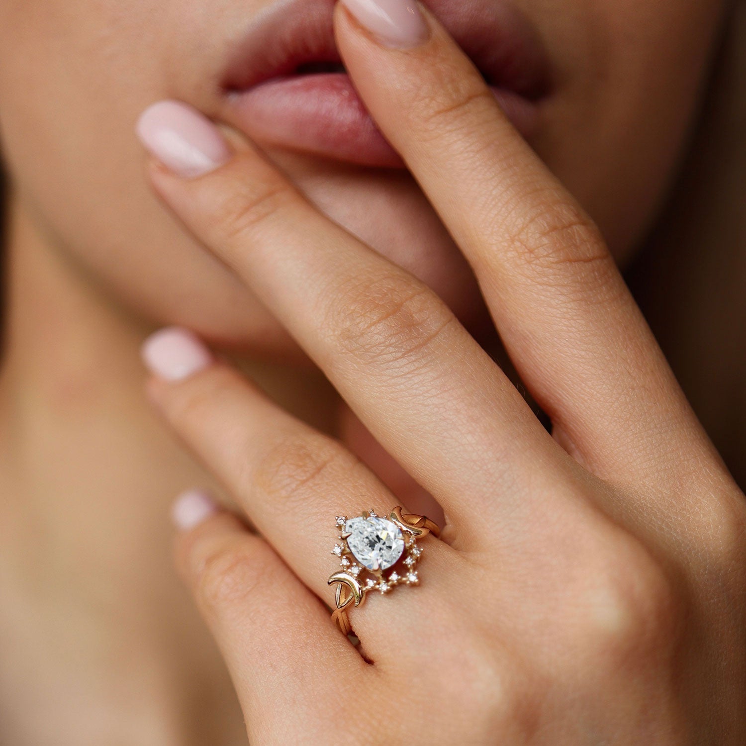 Split Payment - Alice Star & Moon Magic Engagement Ring, Pear Cut Moissanite