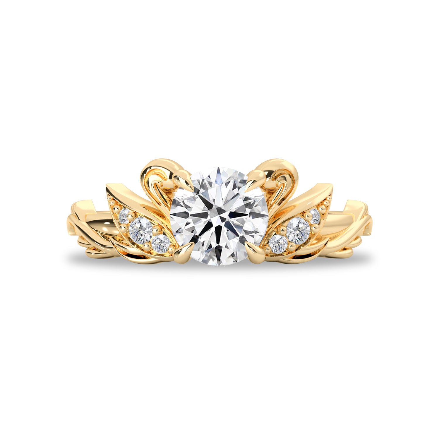 Round Love Swan Engagement Ring, Round Brilliant Cut