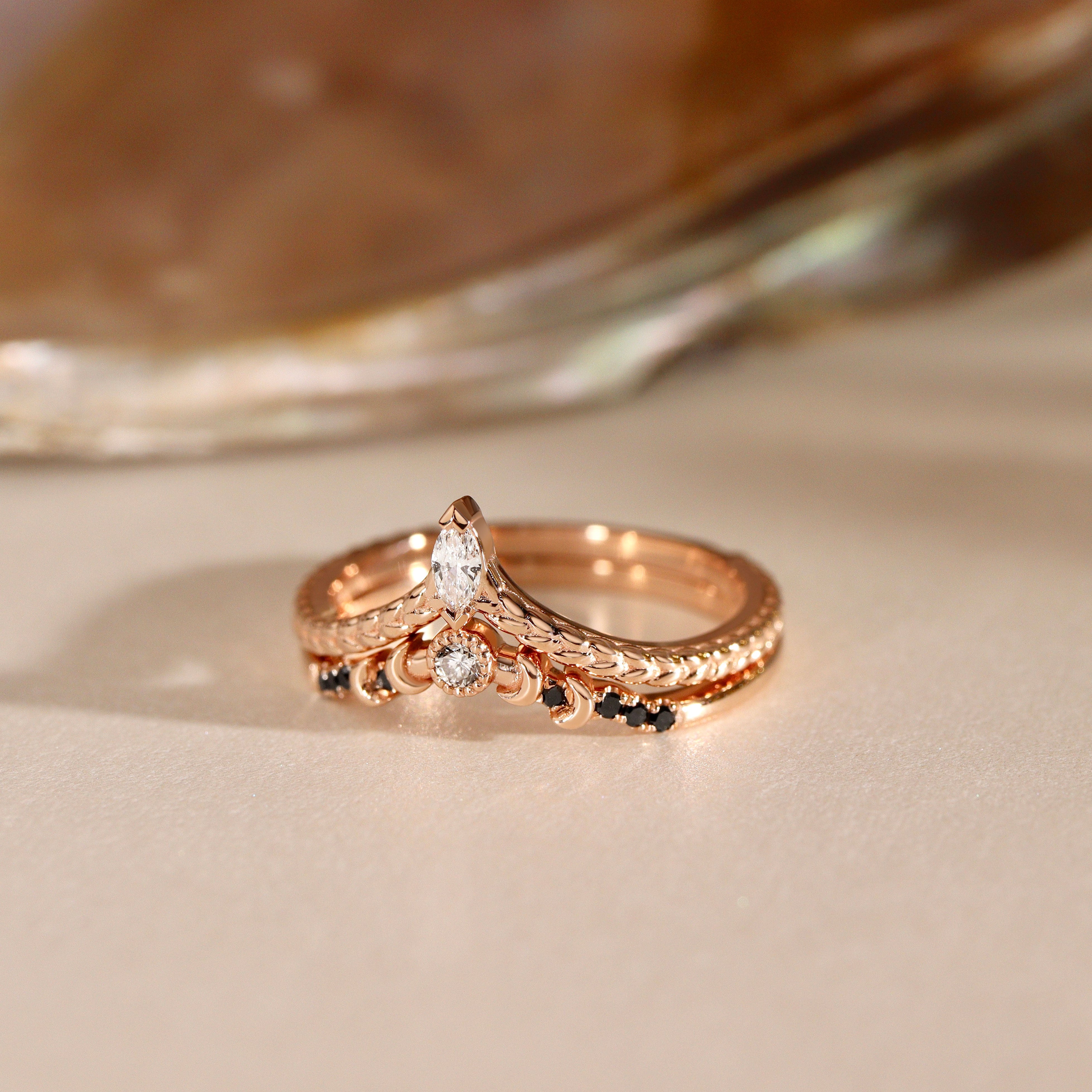 Bespoke #9170 - Custom Matching Ring Set of Whistler Dome Moon Ring