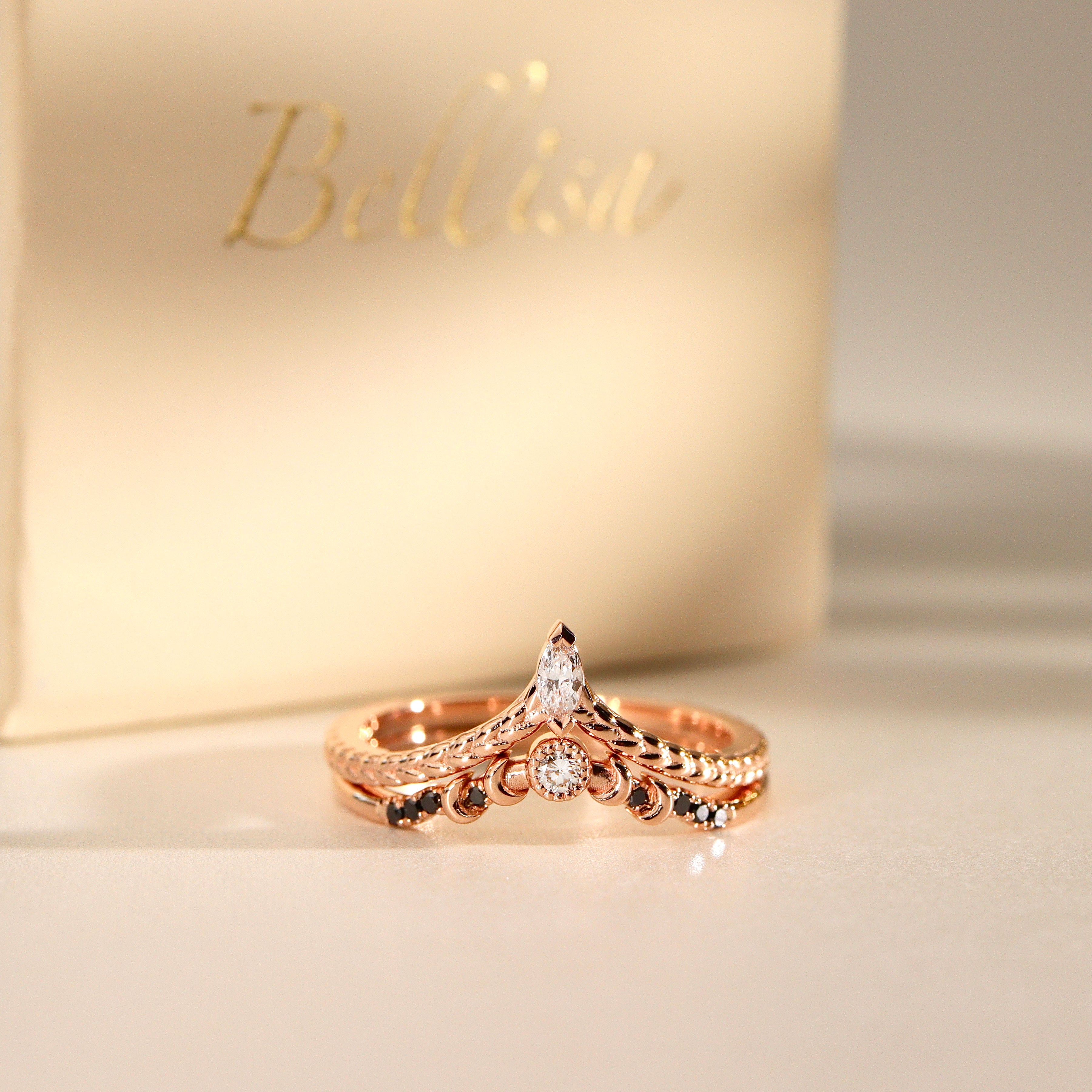 Bespoke #9170 - Custom Matching Ring Set of Whistler Dome Moon Ring