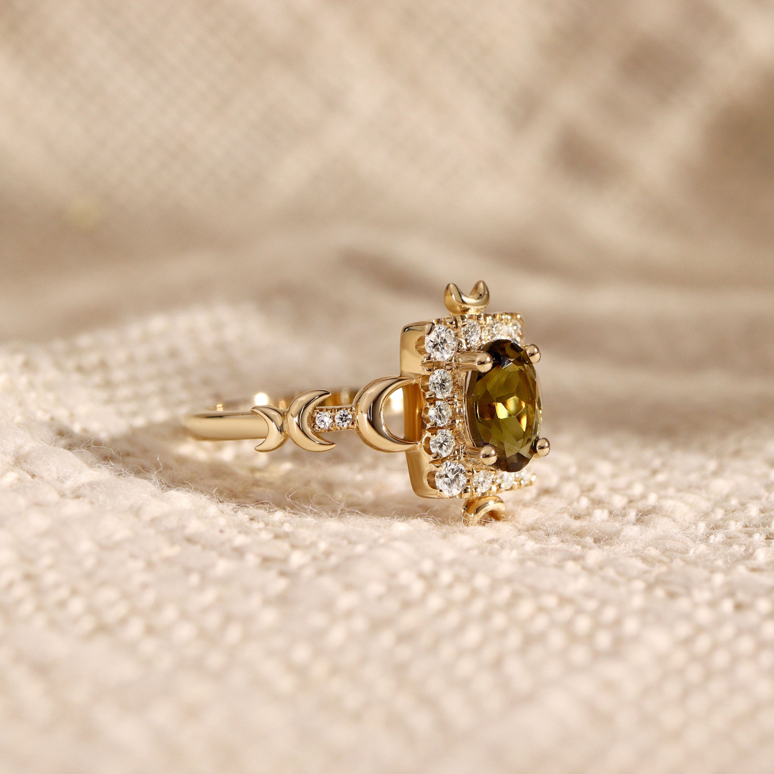 Tall Maeve Lunar Magic Moon Phase Ring, Halo With Pavé