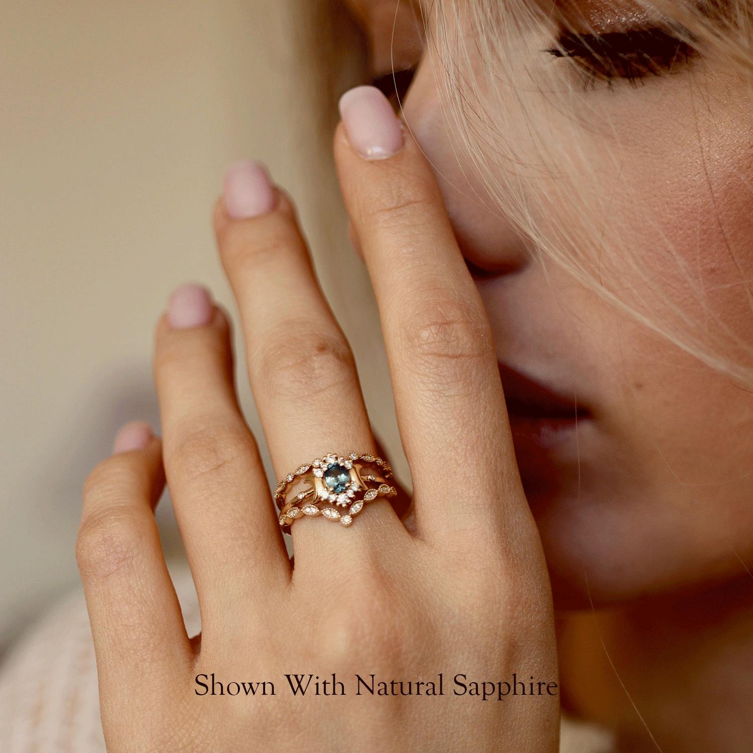 Endless Love Oval Cut Moon Halo Engagement Ring, Moissanite/Lab Grown Diamond