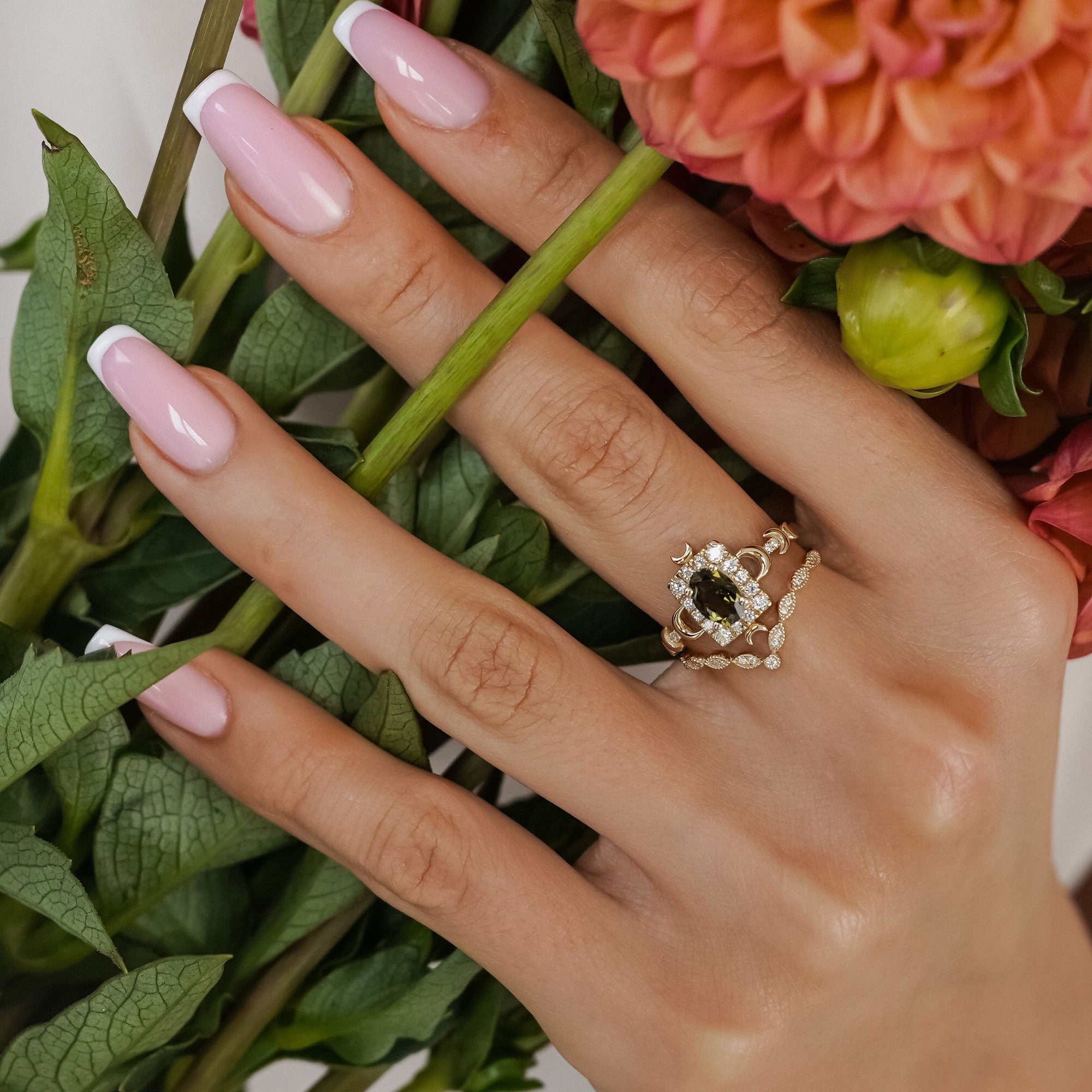 Tall Maeve Lunar Magic Moon Phase Ring, Halo With Pavé