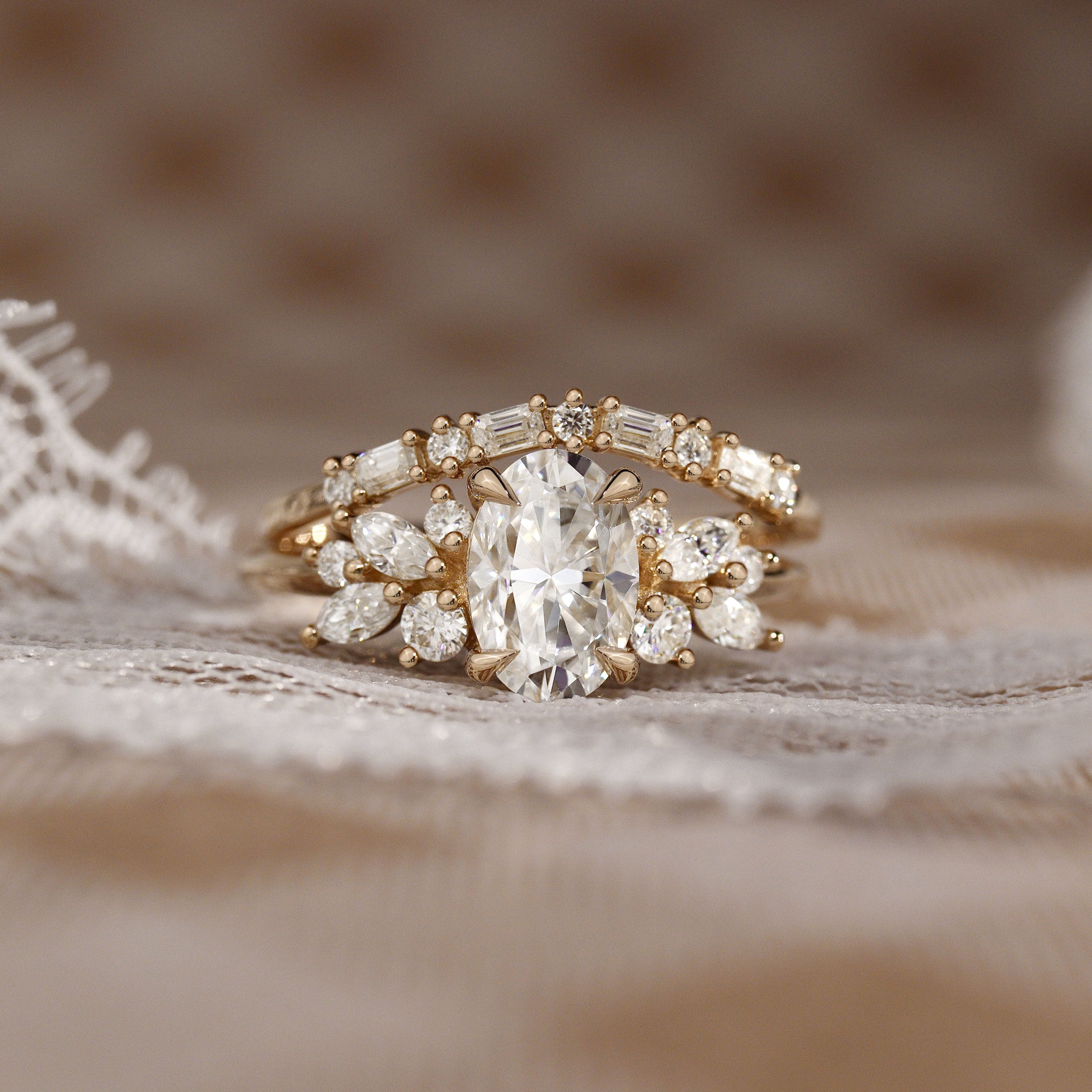 Anna's Dream Oval Brilliant Cut Cluster Engagement Ring, With Marquise Accent