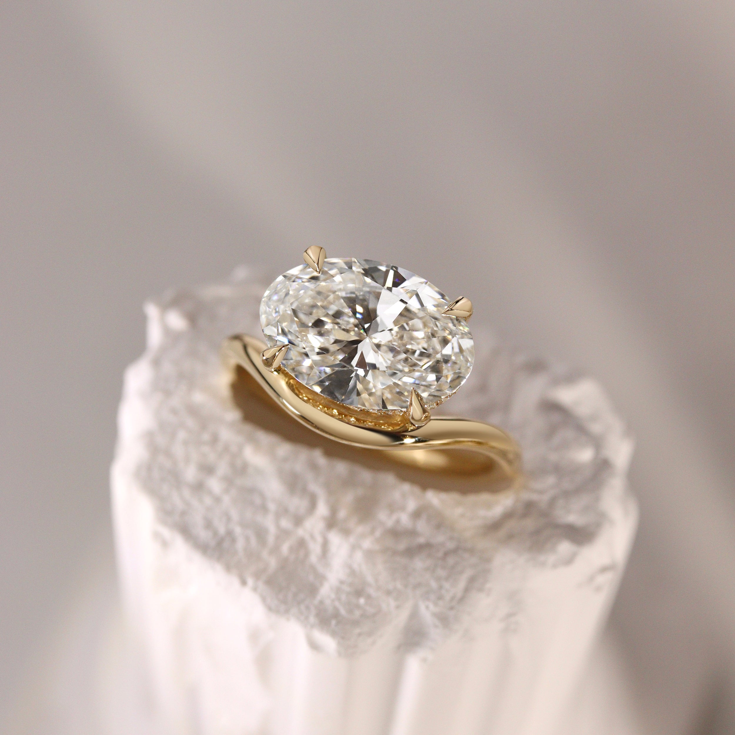 Orla Curved Band Solitaire Engagement Ring, Oval Cut