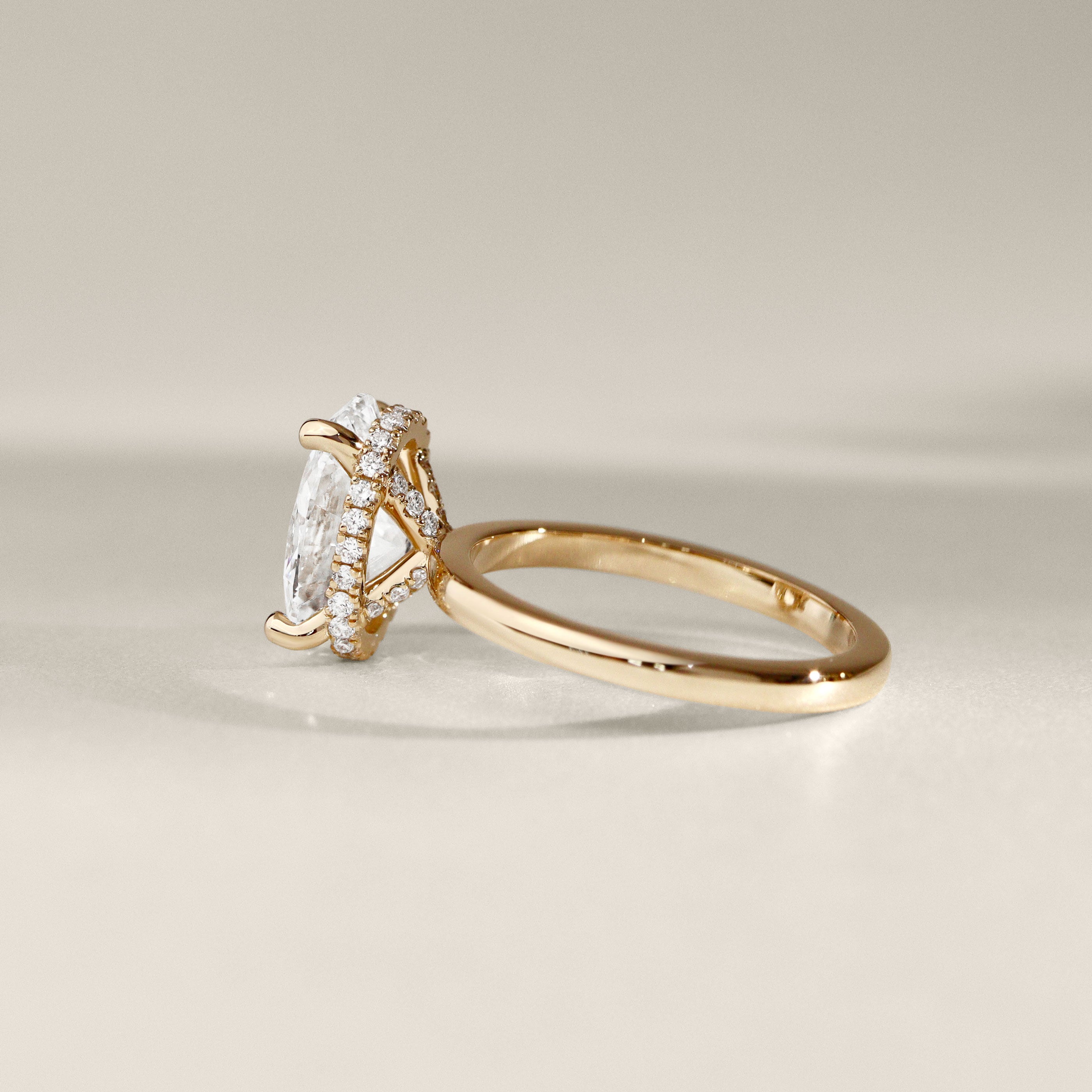 Oval Amelia Hidden Halo Engagement Ring, Pave Crown