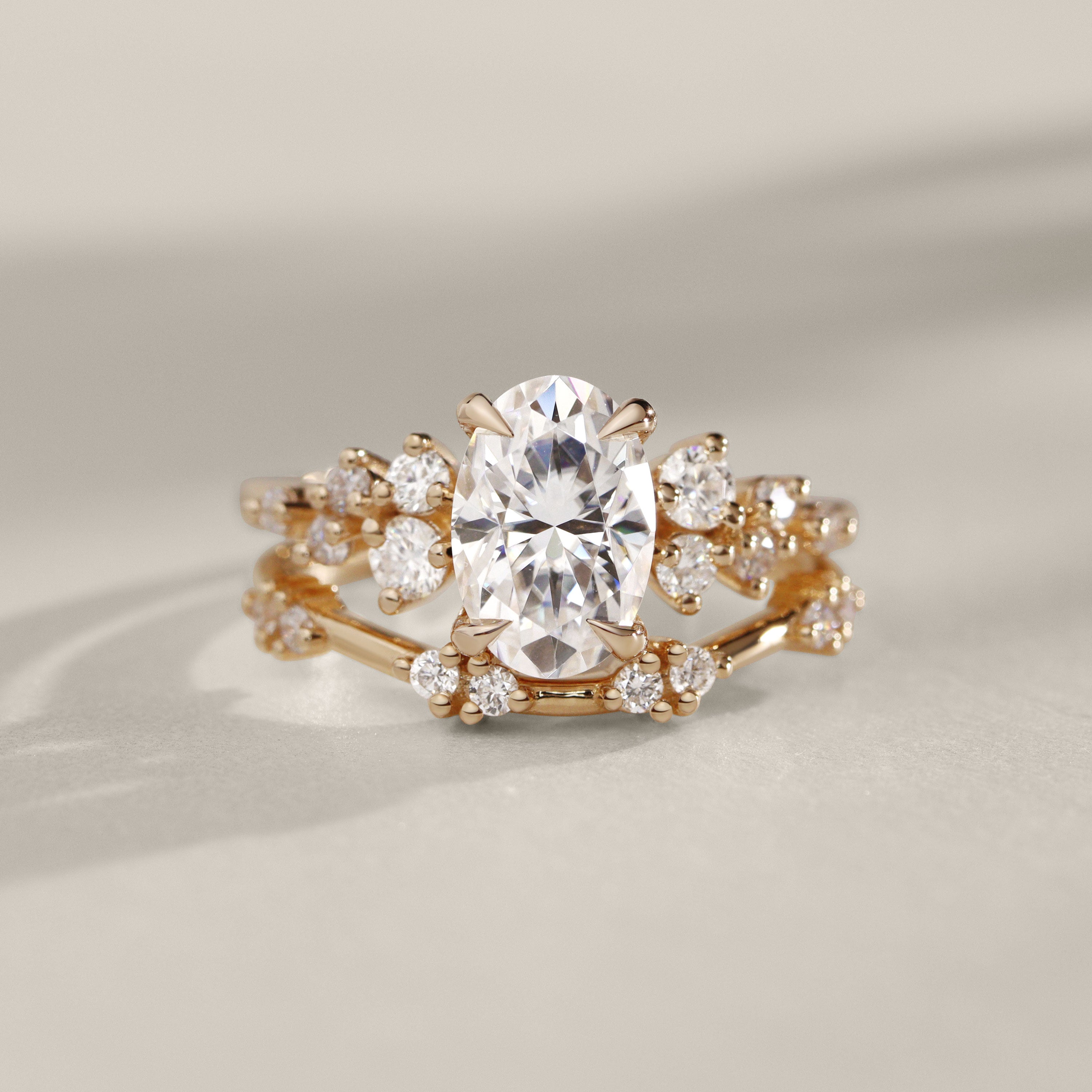 Elena Oval Cut Cluster Engagement Ring, Moissanite/Lab Grown Diamond