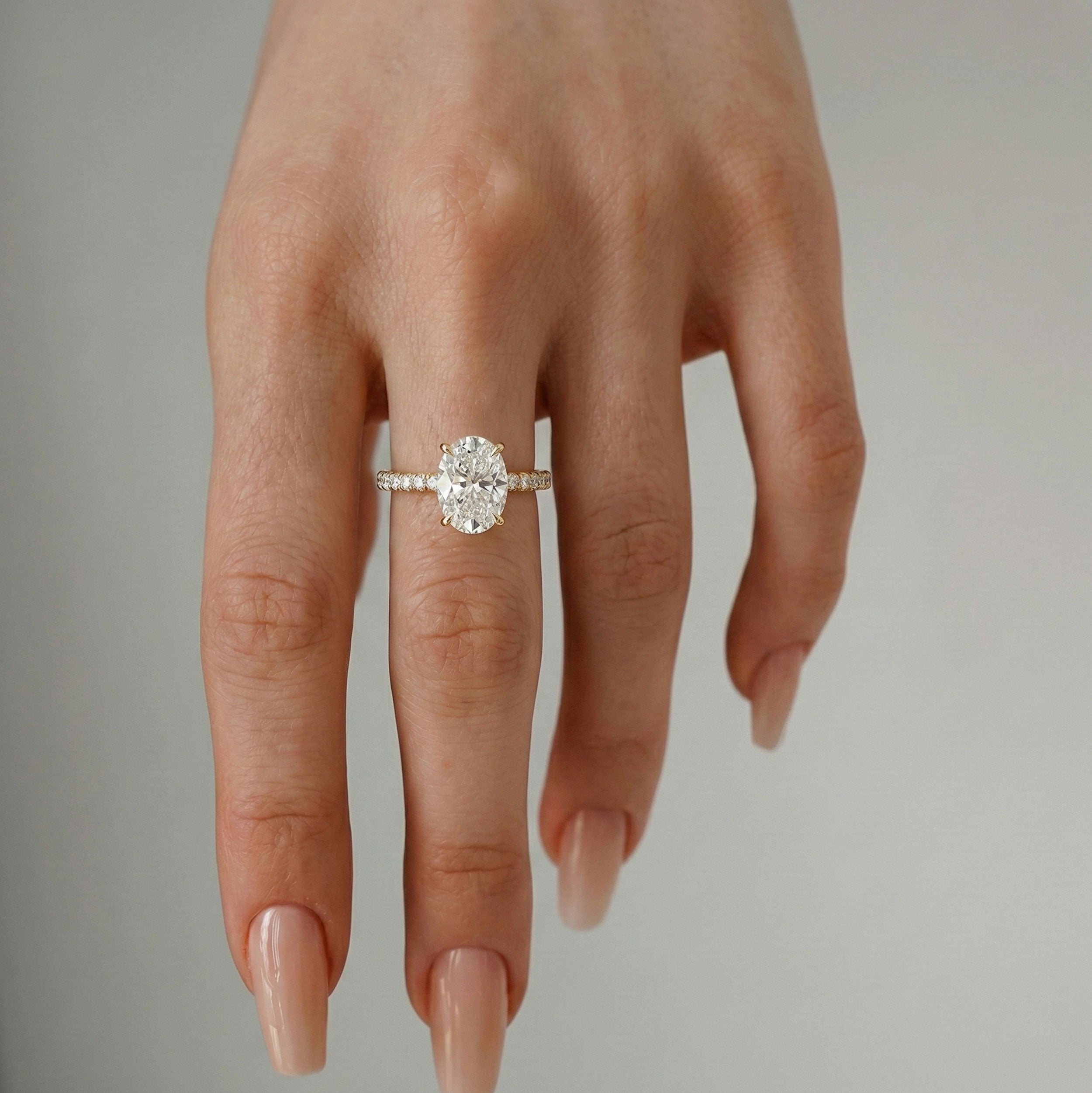 Oval Amelia Hidden Halo Engagement Ring, Pave Crown